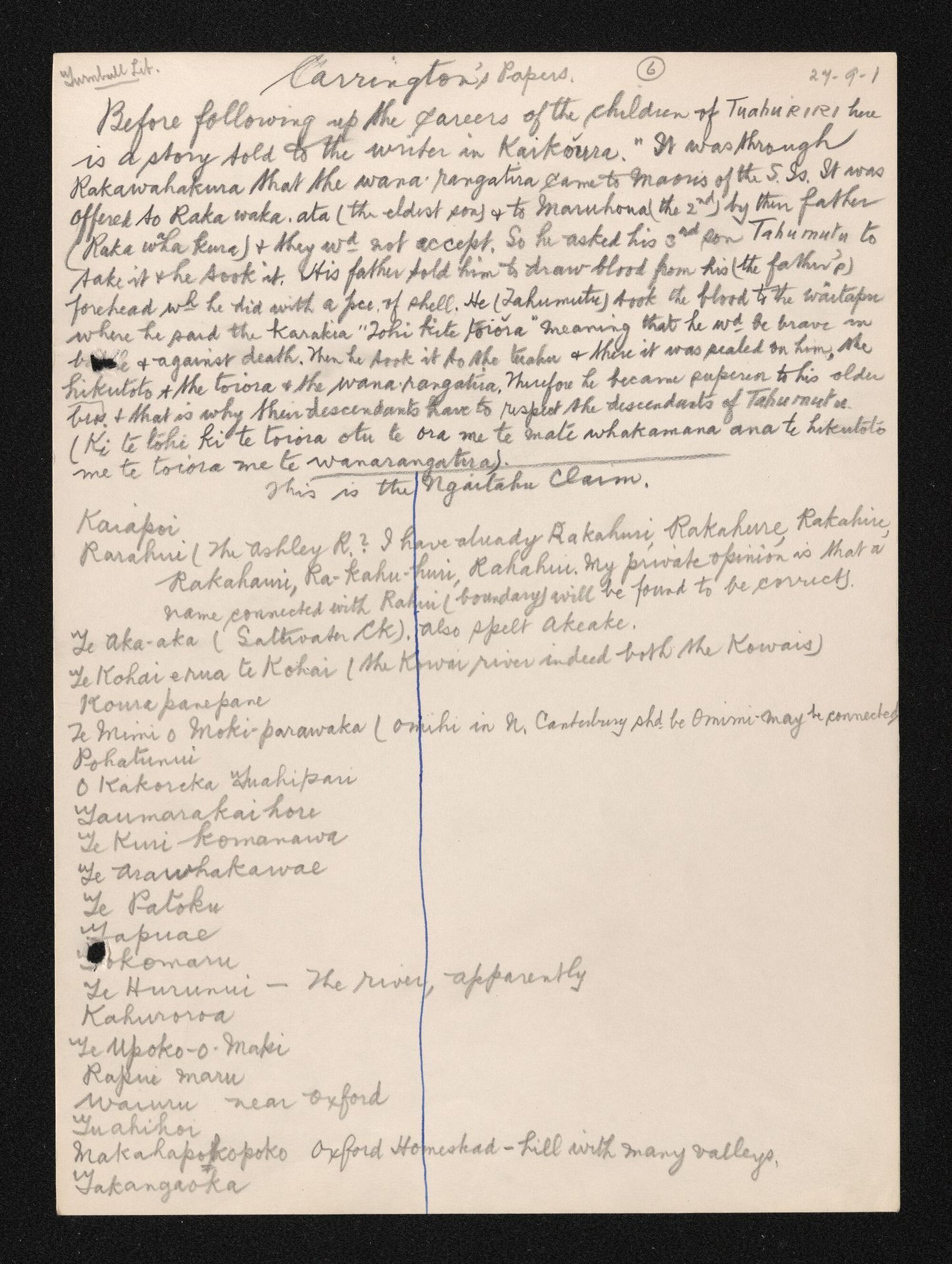 Notes taken from Carrington papers by Herries Beattie