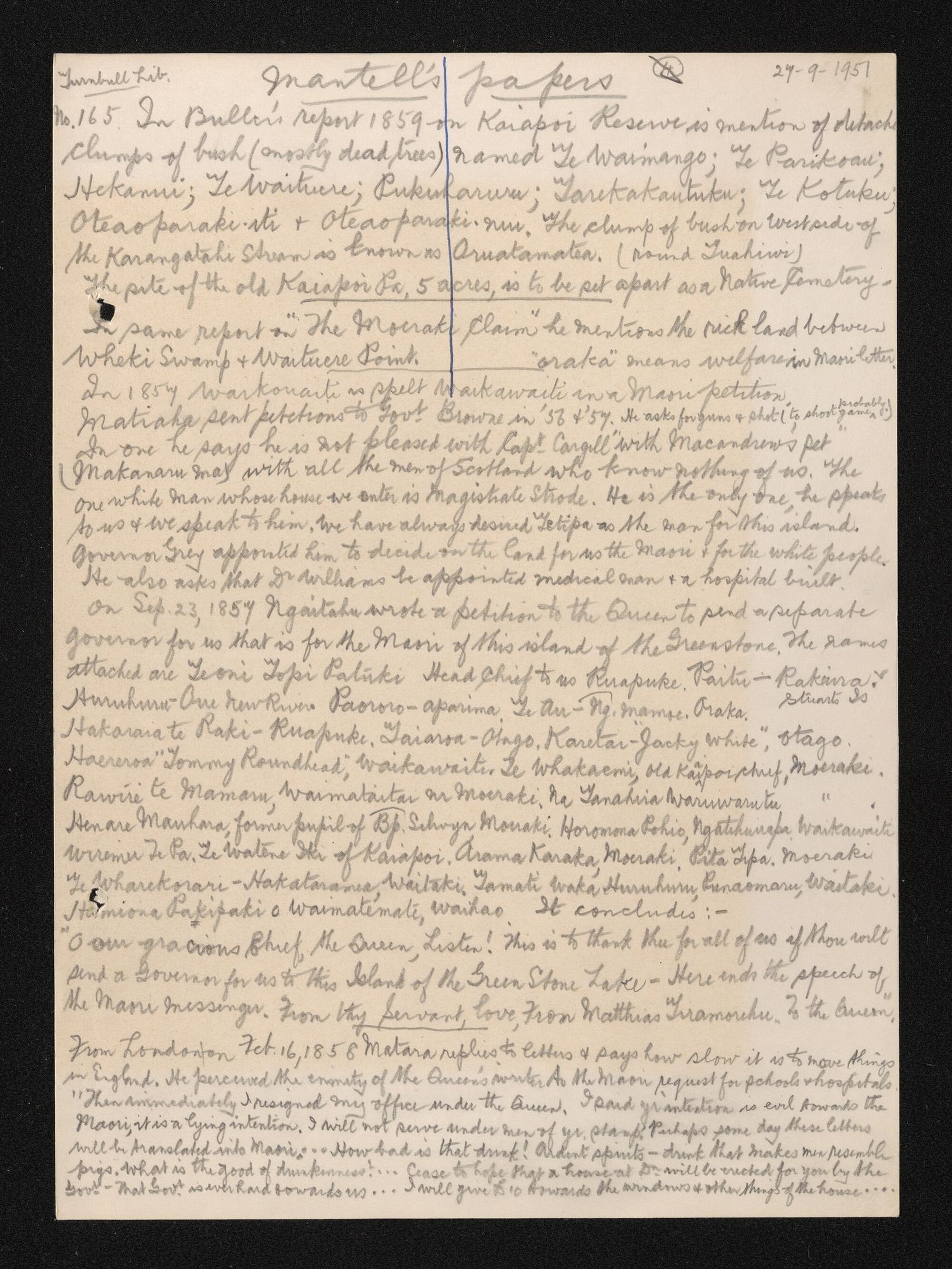 Further notes taken from Mantell papers by Herries Beattie