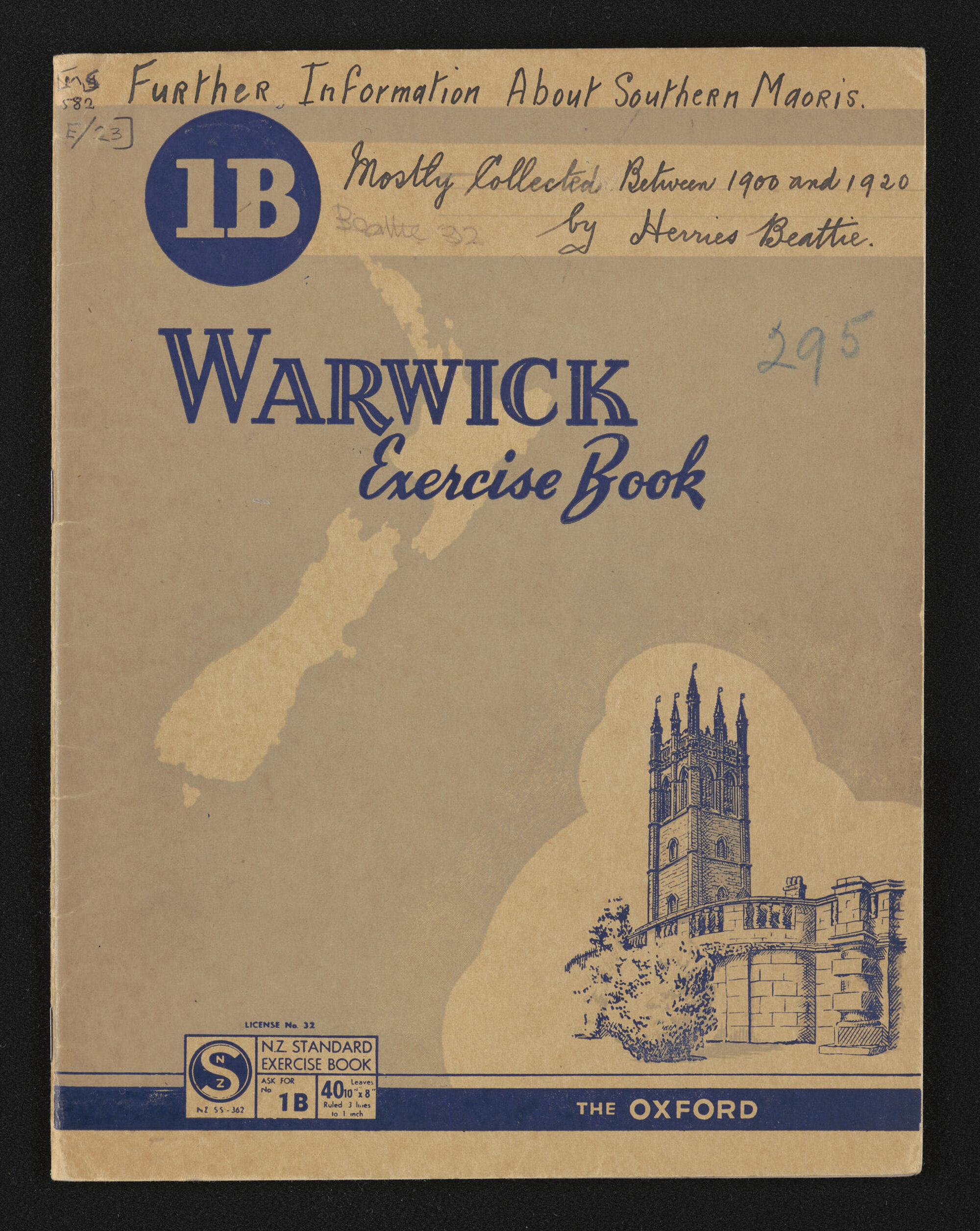 Notebook entitled, 'Further information about Southern Maoris, mostly collected between 1900 and 1920'
