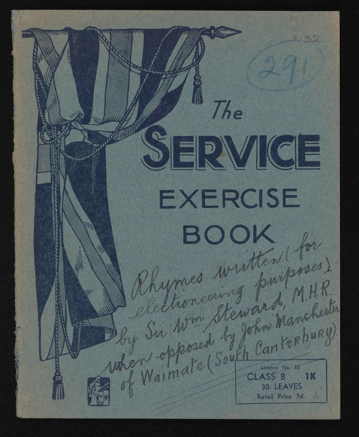 Notebook entitled, 'Rhymes written for electioneering purposes, by Sir William  Steward, when opposed by John Manchester of Waimate'