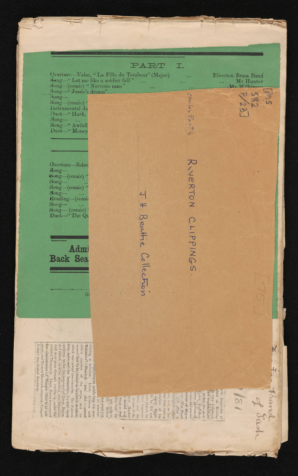Clippings relating to Riverton news and theatre and concert programme flyers, collected by Charles Port