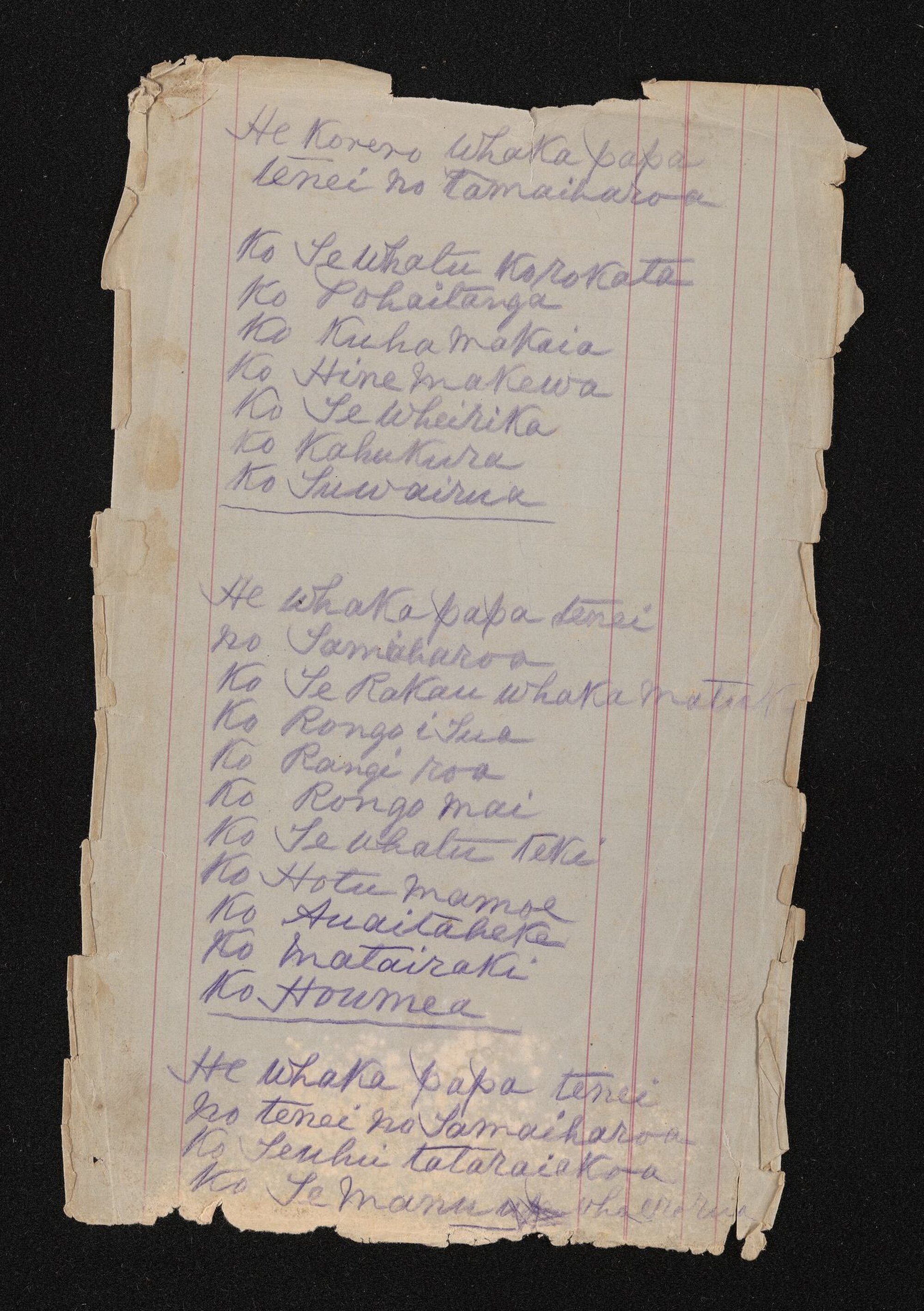 Whakapapa given by Te Maiharoa