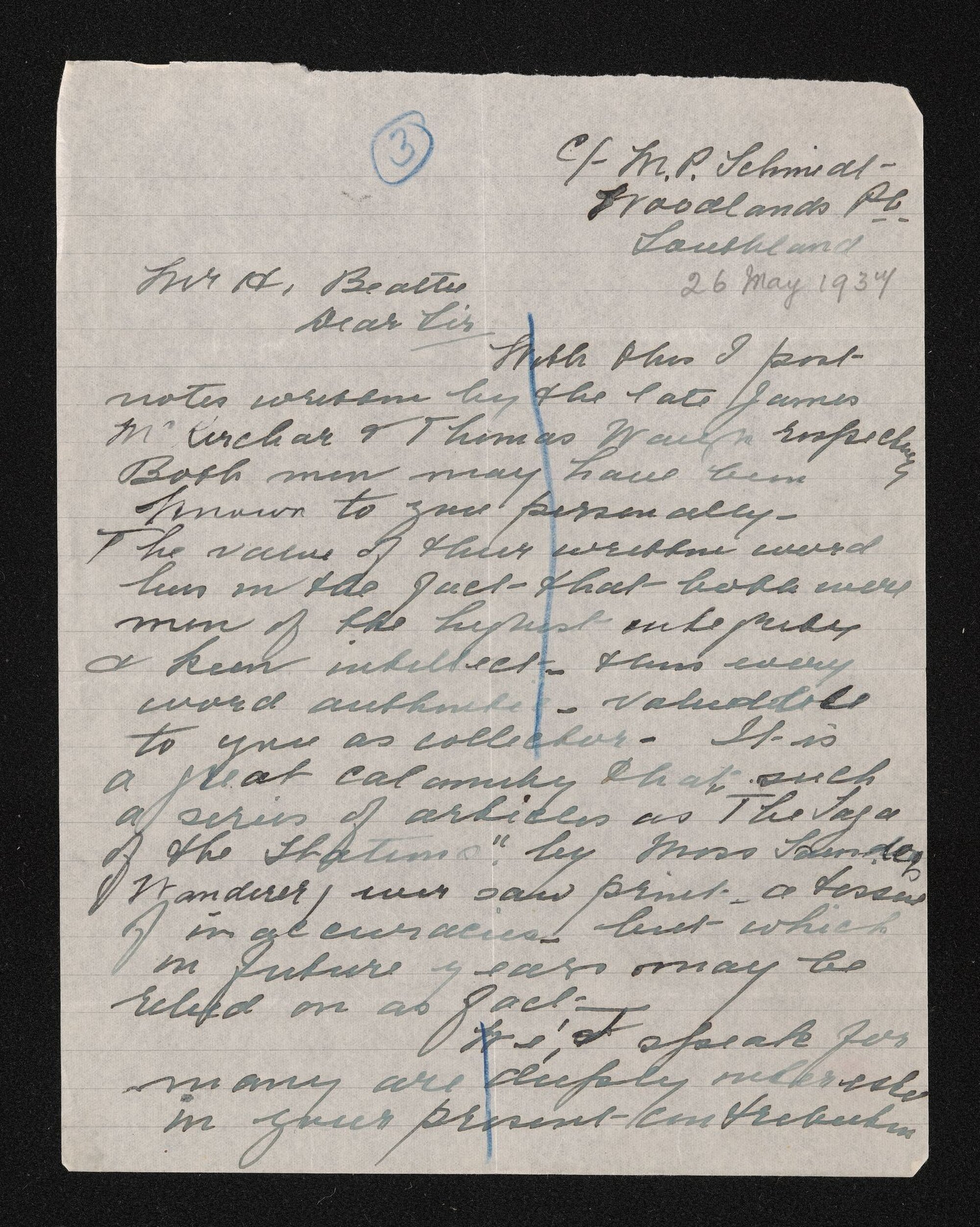 Letter, 26 May 1937, from Louisa McKenzie, to Herries Beattie