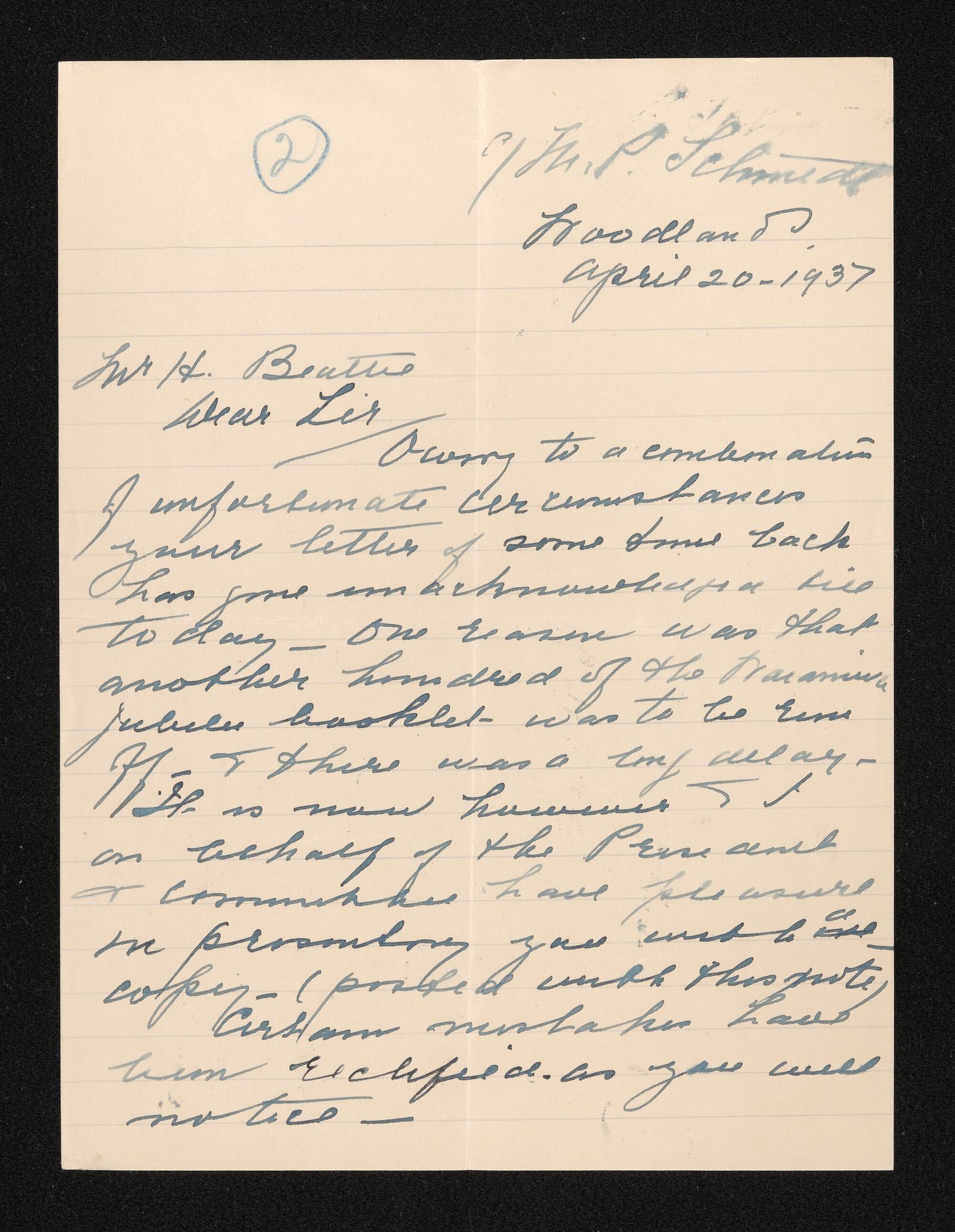 Letter, 20 April 1937, from Louisa McKenzie, to Herries Beattie