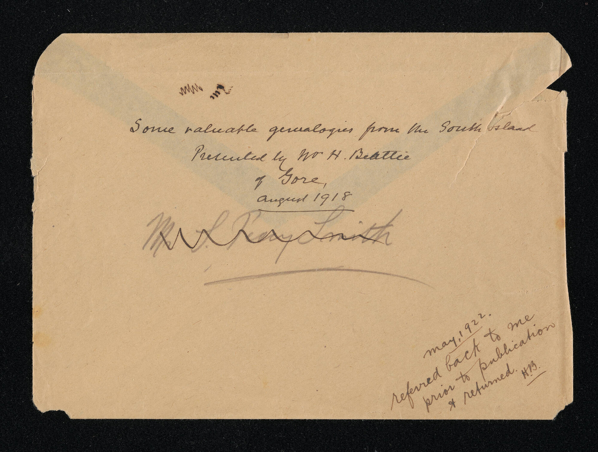 Annotated envelope fragment