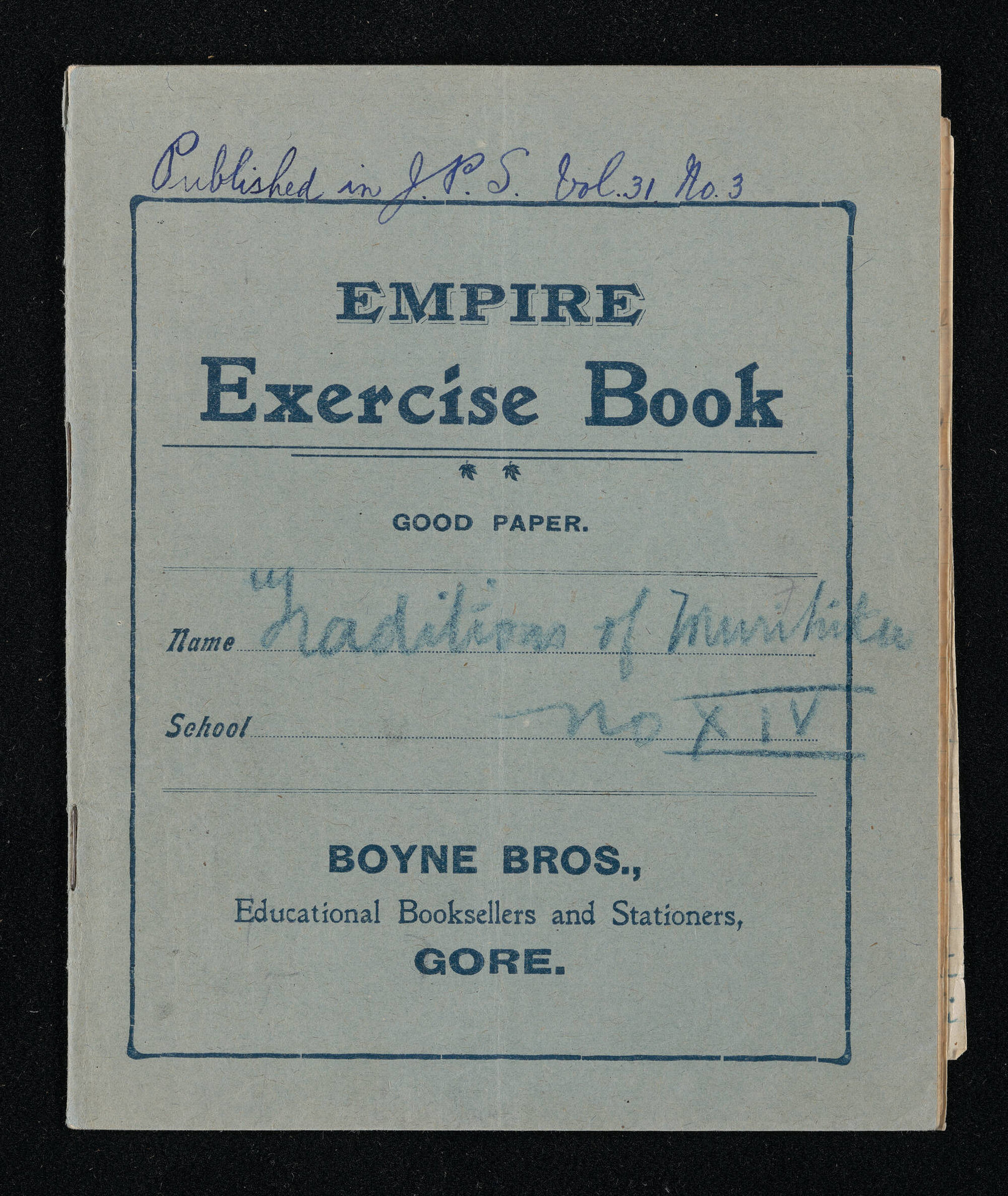 Notebook entitled 'Traditions of Murihiku no XIV'