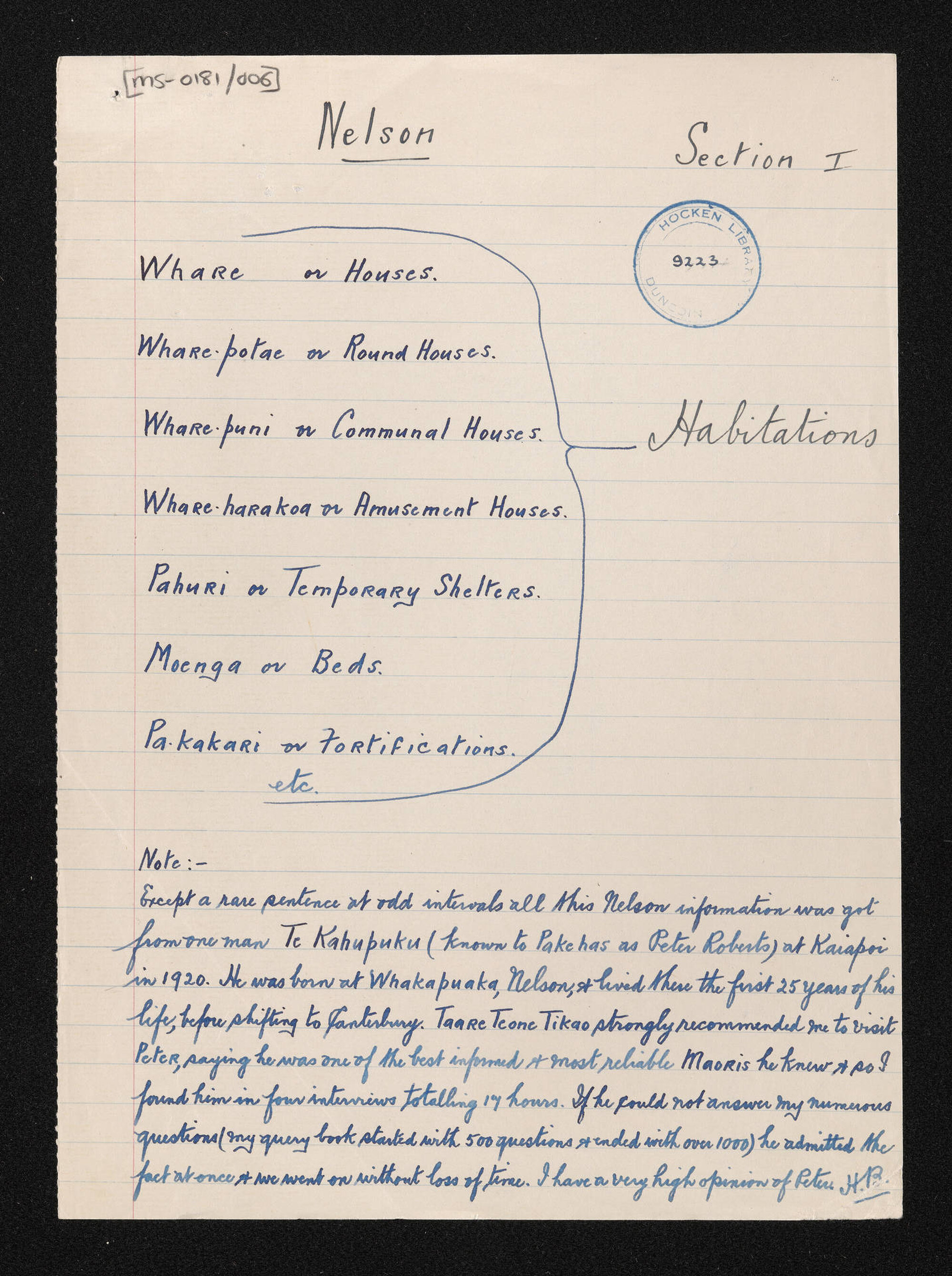 Record of interviews with Māori in Nelson, sections 1 to 28