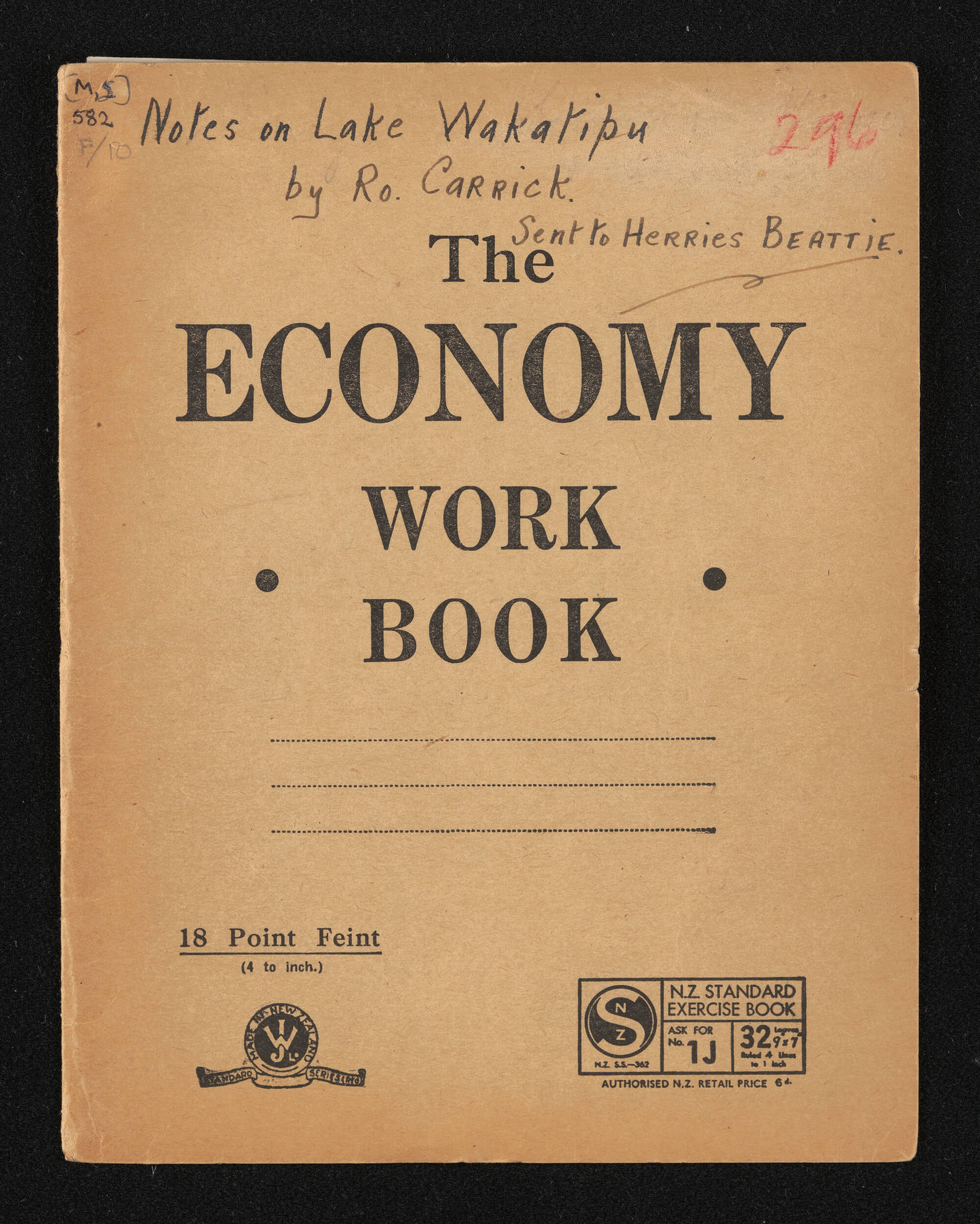 Notes on Lake Wakatipu, given to Herries by Robert Carrick