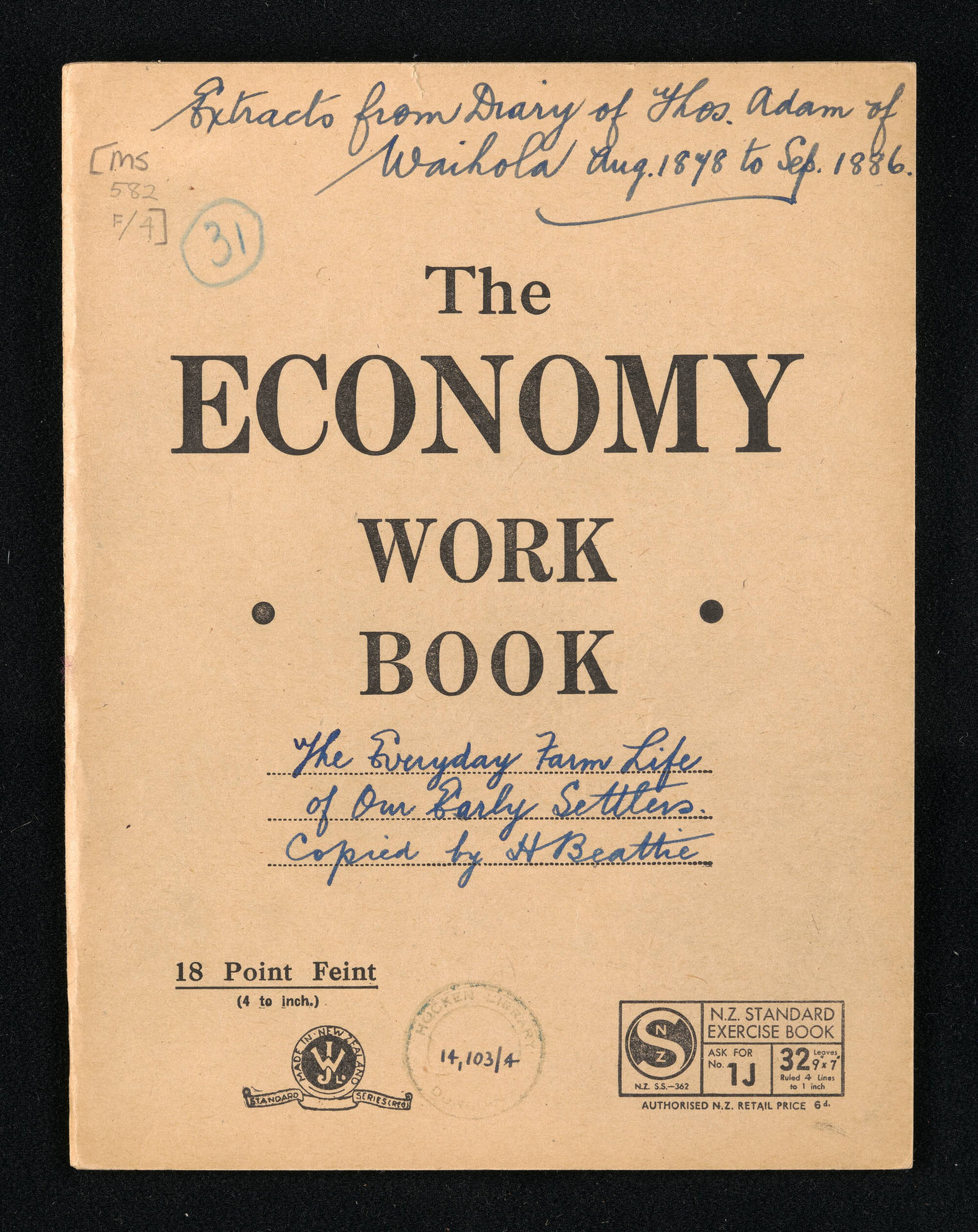 Extracts from the farm diary of Thomas Adam of Waihola