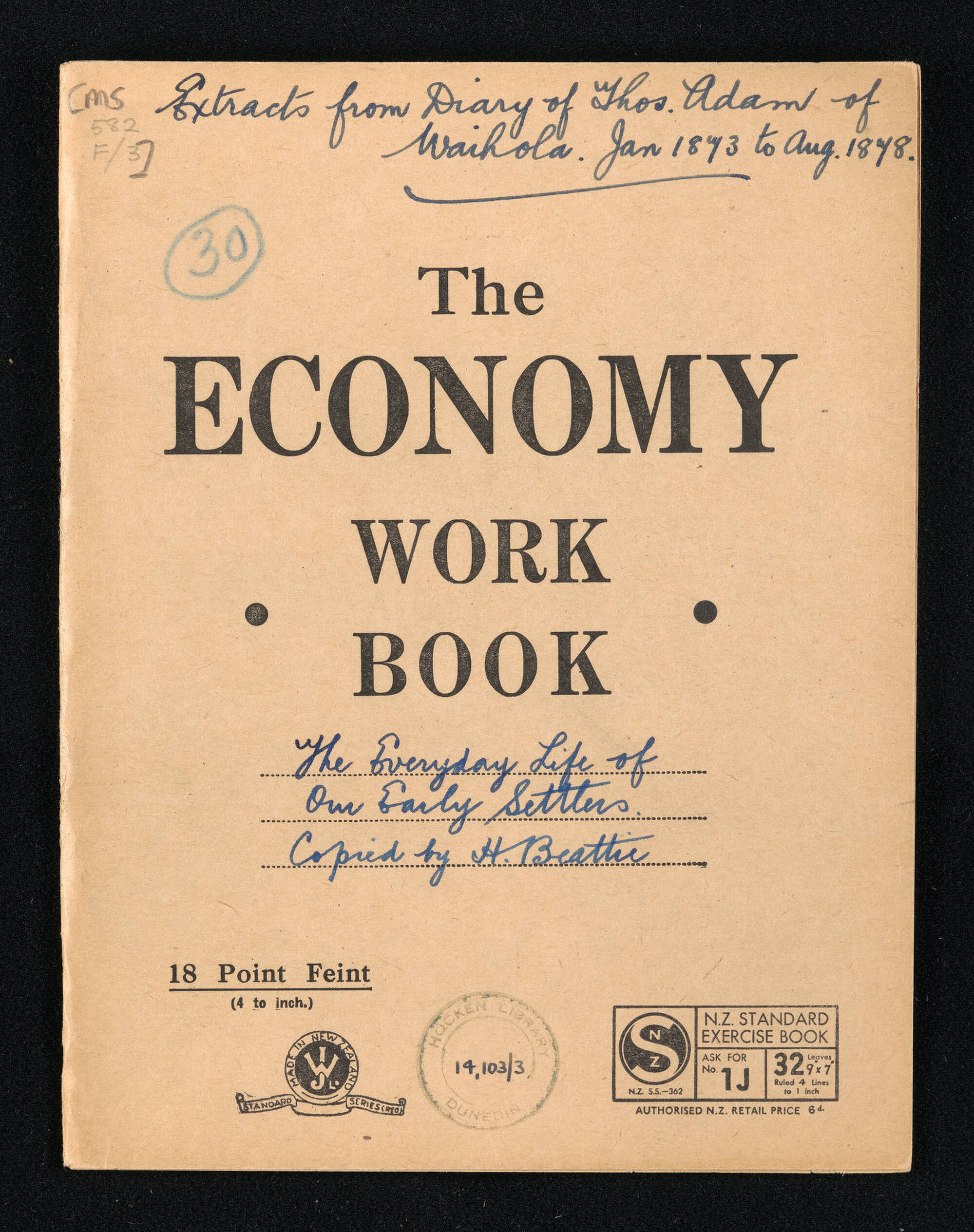 Extracts from the farm diary of Thomas Adam of Waihola