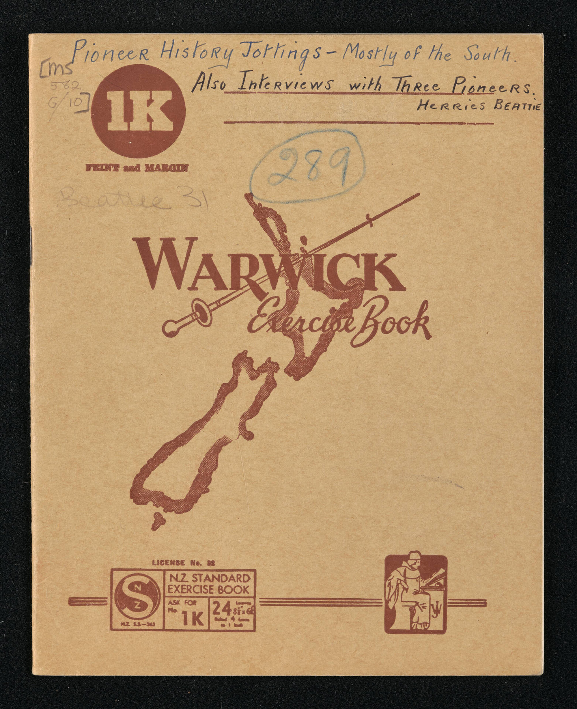 Notebook entitled, 'Pioneer history jottings, mostly of the south; Also interviews with 3 pioneers'