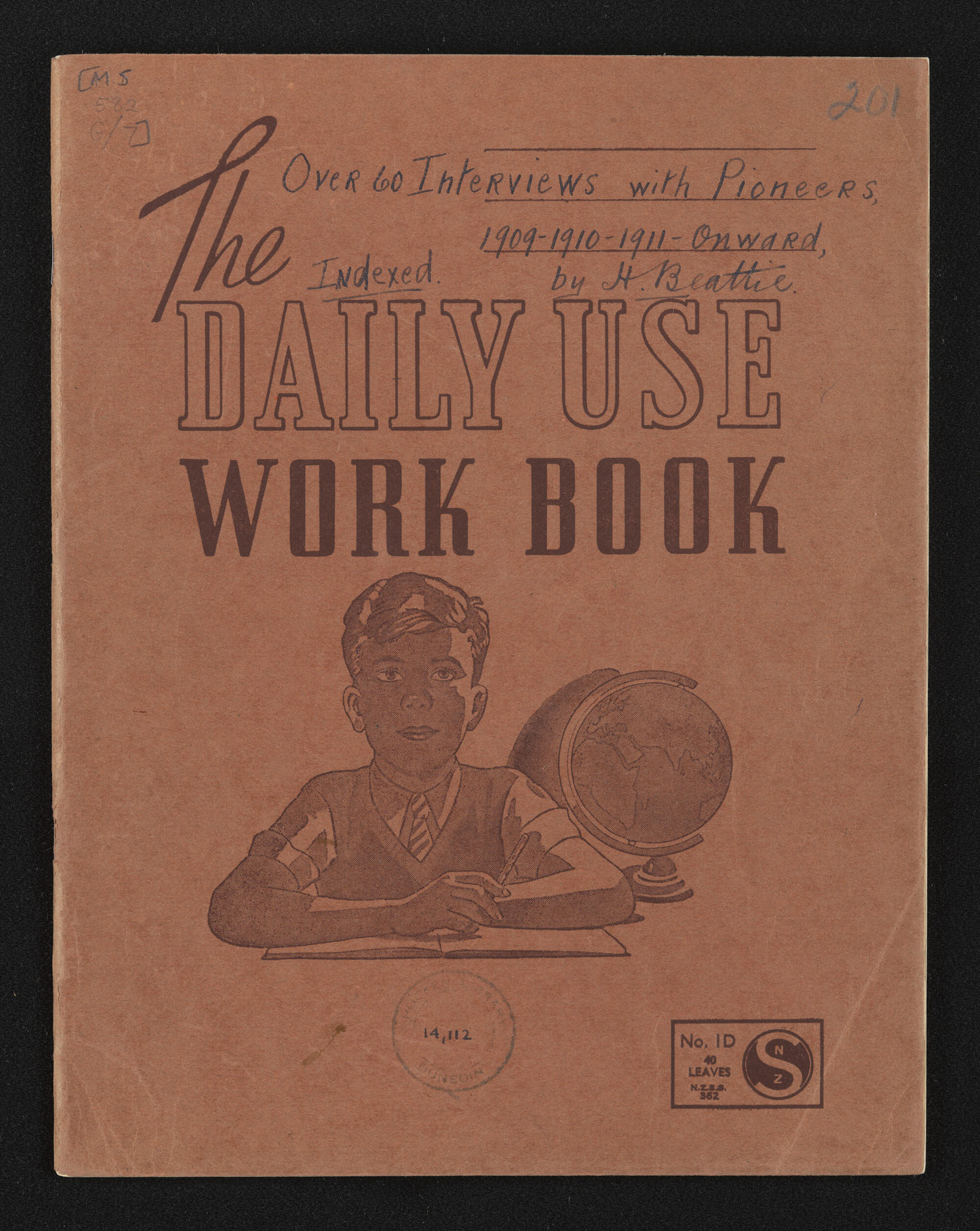 Notebook containing over 60 interviews with pioneers 1909-11 onward