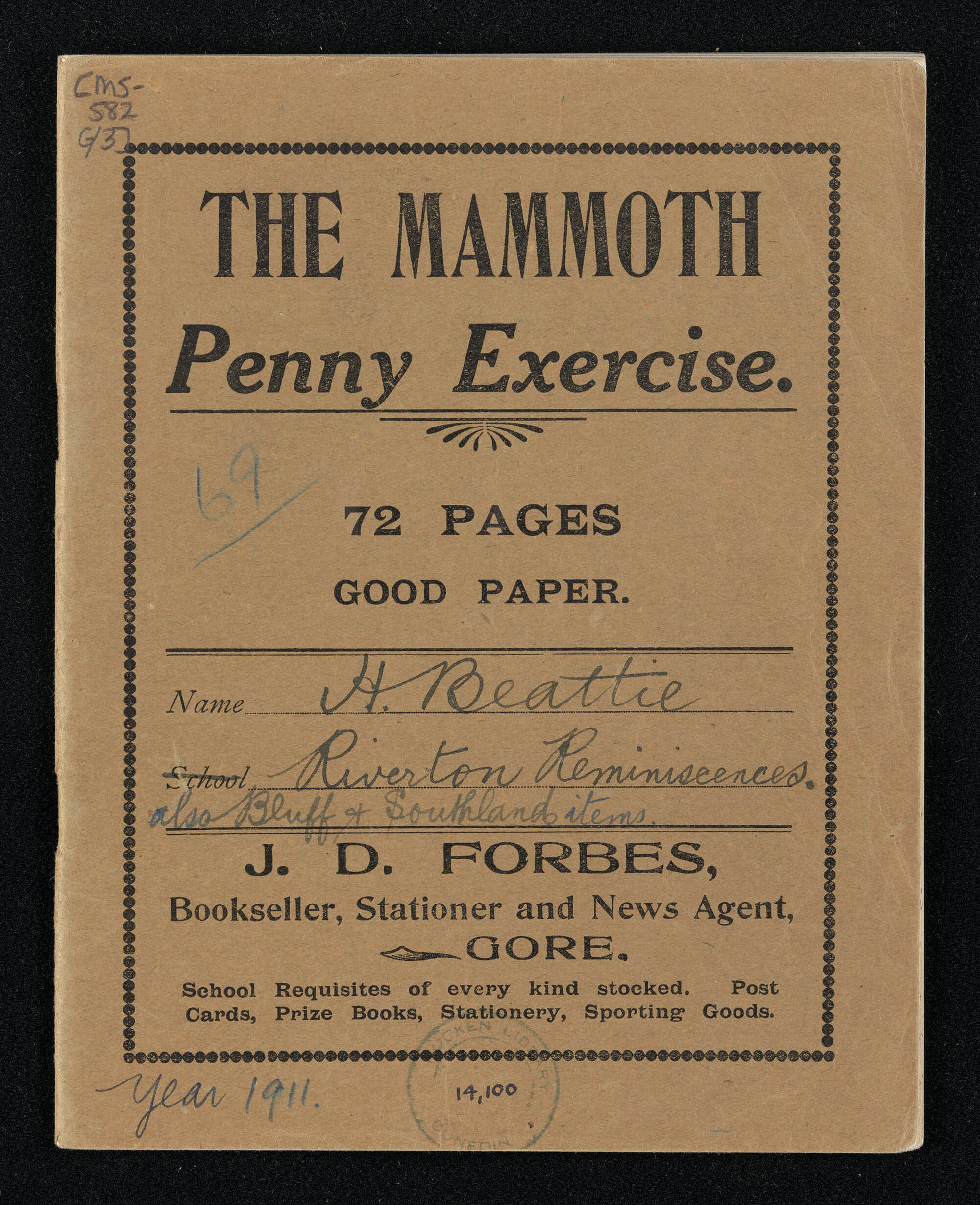 Notebook entitled, 'Riverton reminiscences, also Bluff and Southland items'