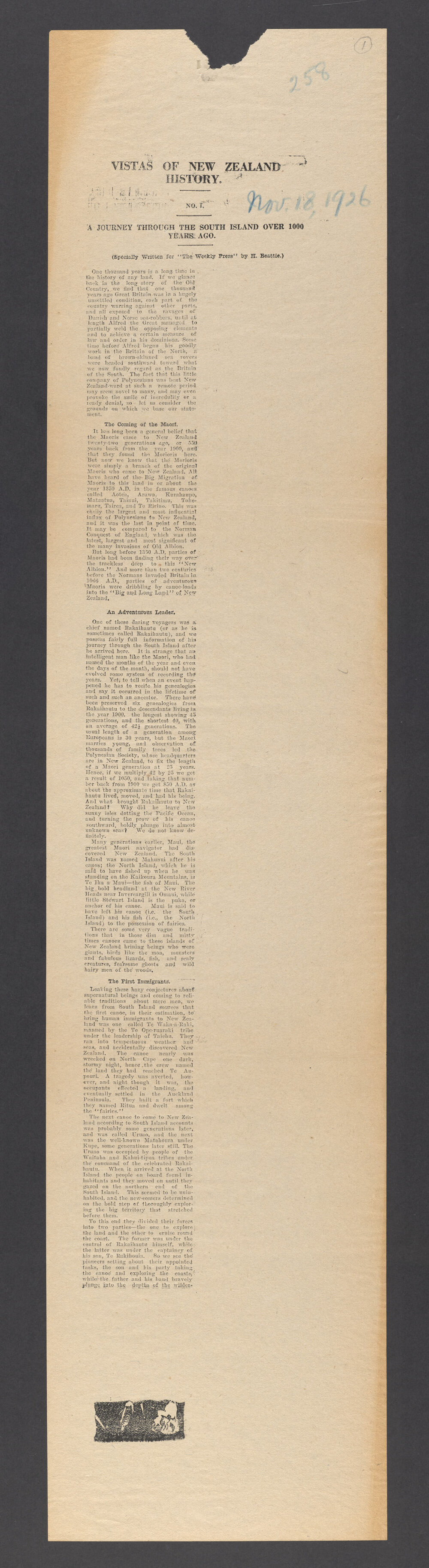 Printed proofs of 'Vistas of New Zealand history'