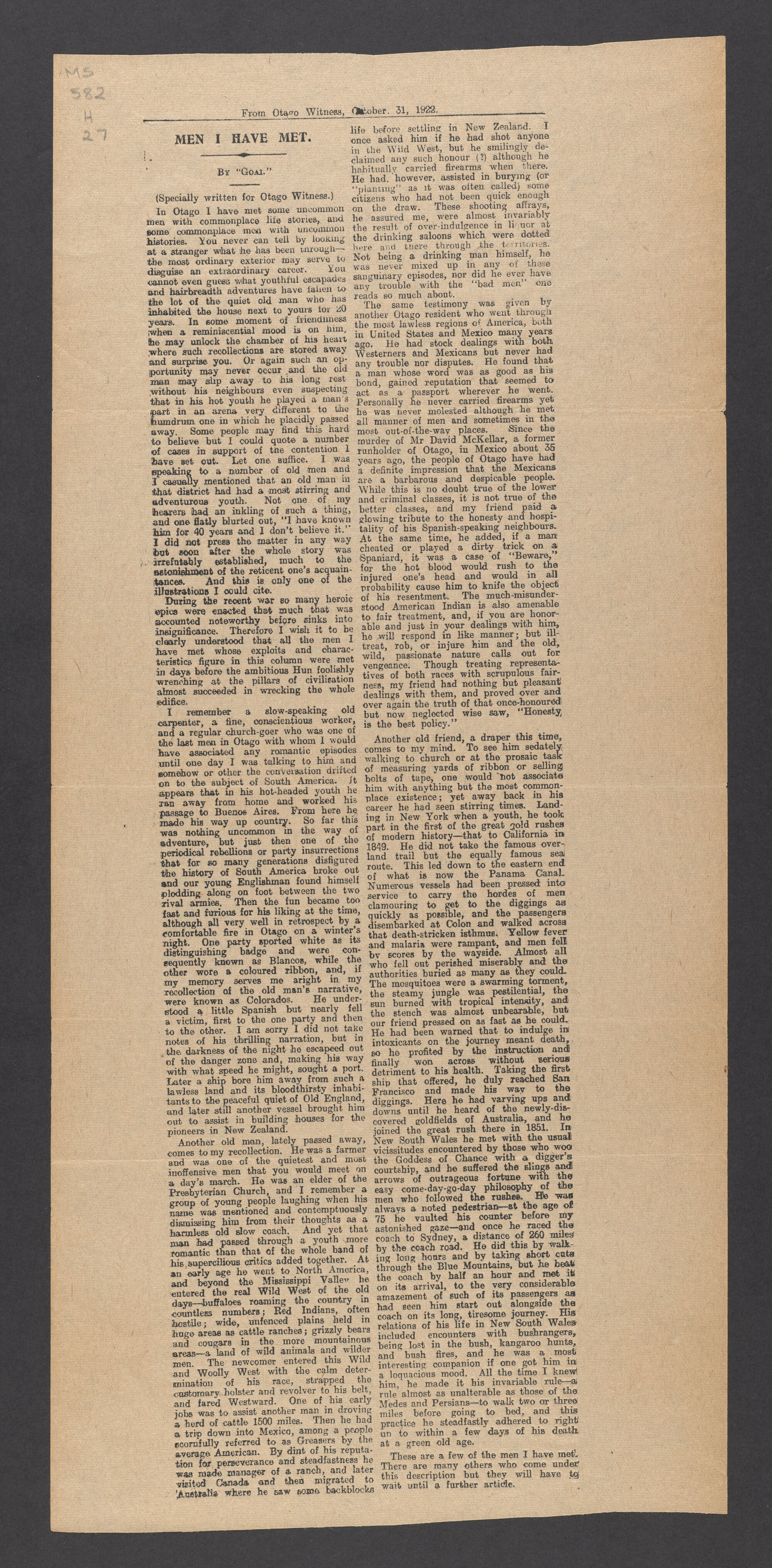 Printed proofs of 'Men I have met' by 'Goai'