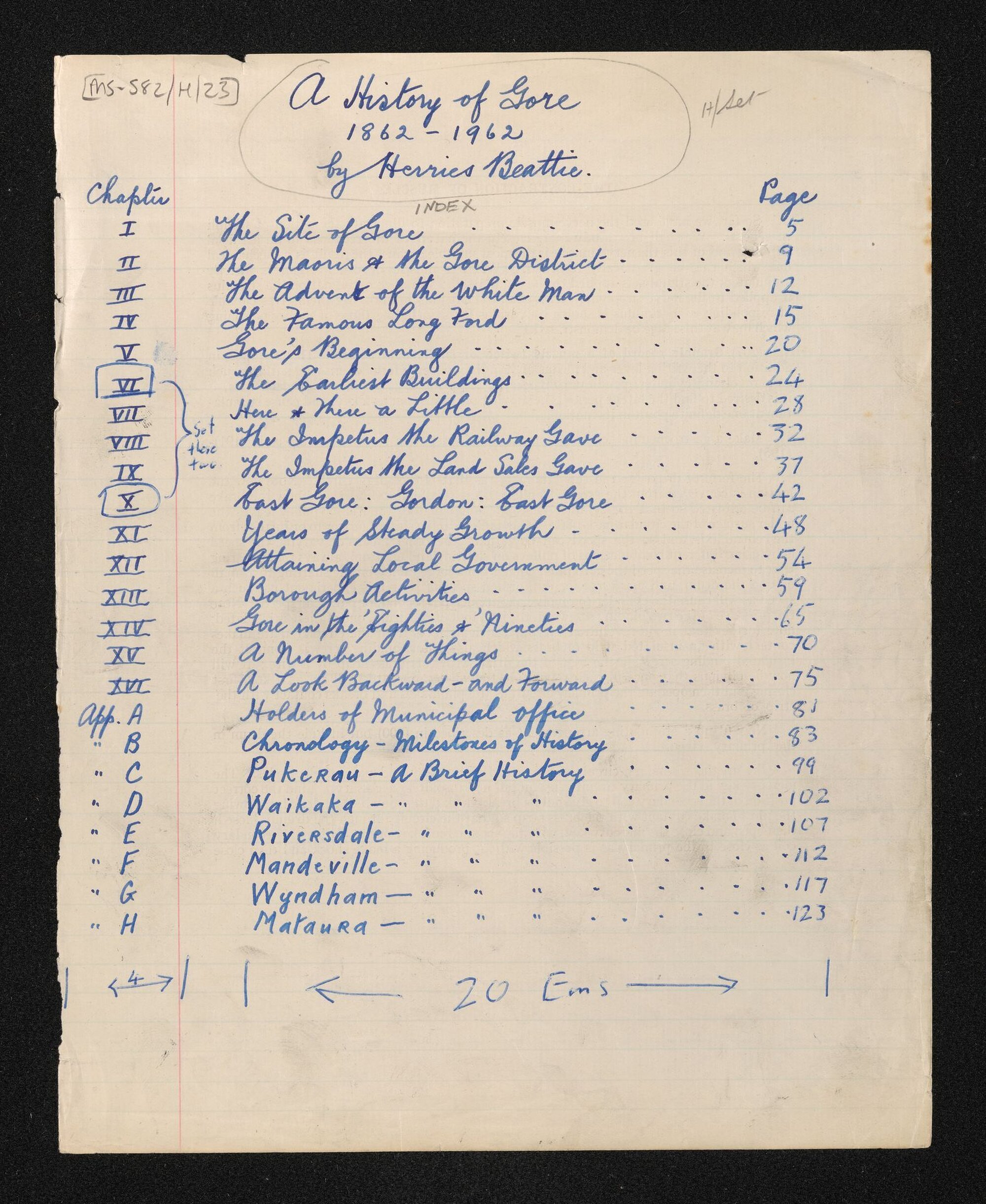 Unpaged manuscript of 'A history of Gore'