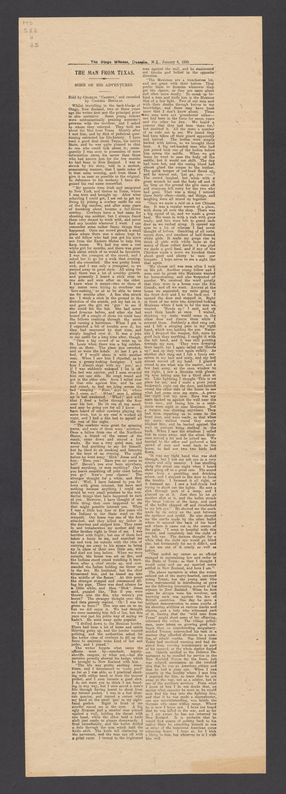Printed proof of 'The man from Texas'