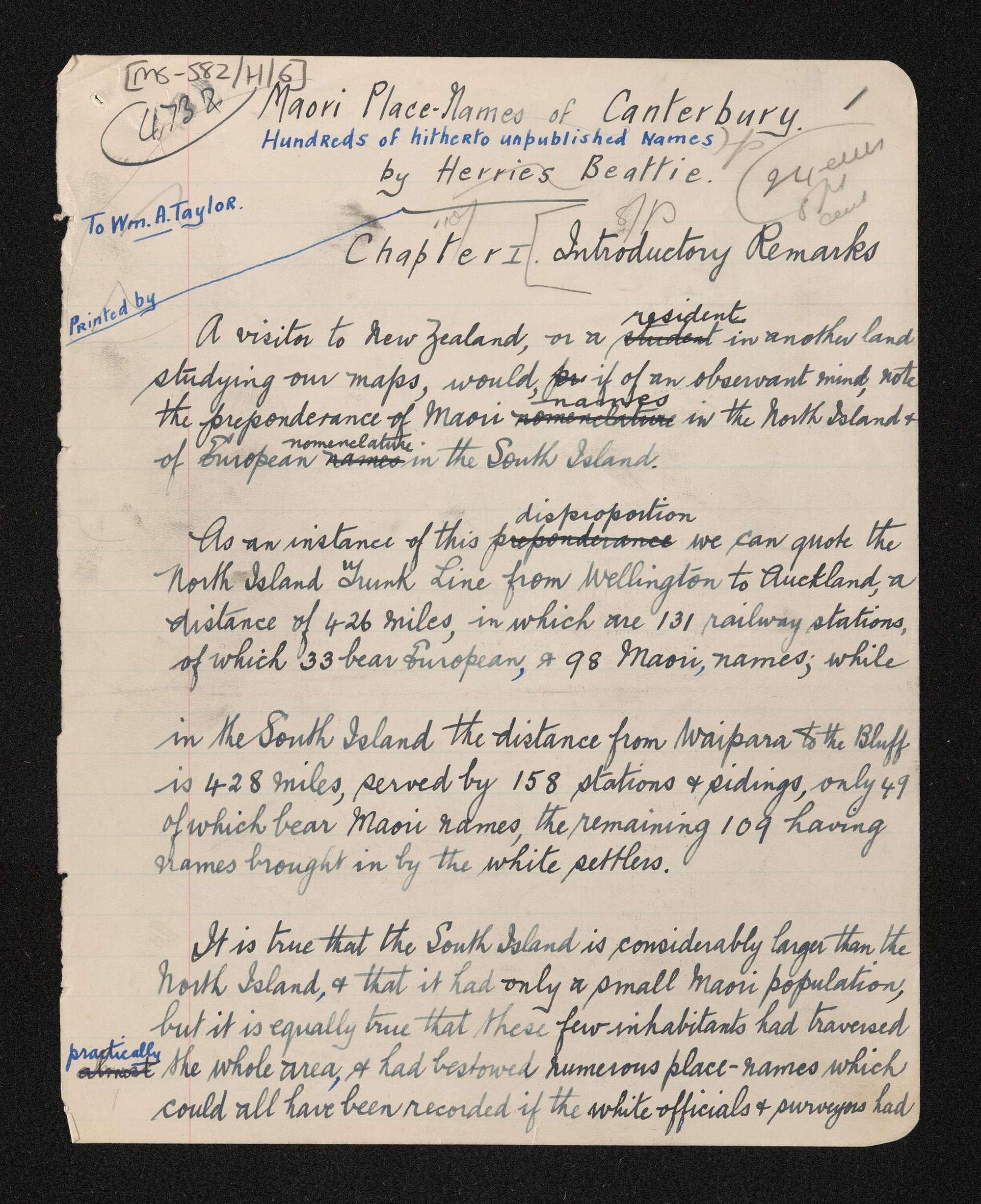 Manuscript of 'Maori place names of Canterbury'