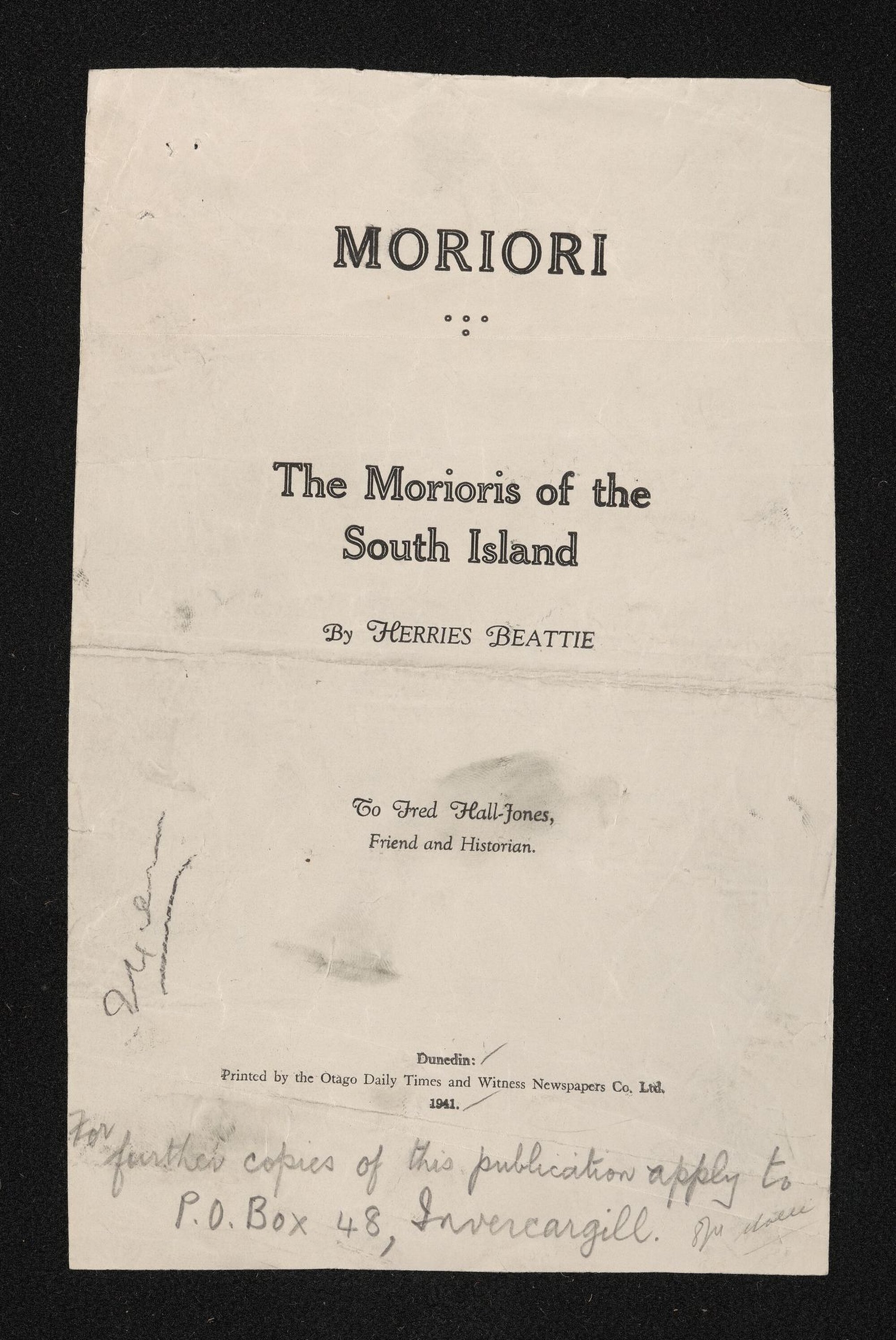 Manuscript of 'The Morioris of the South Island'