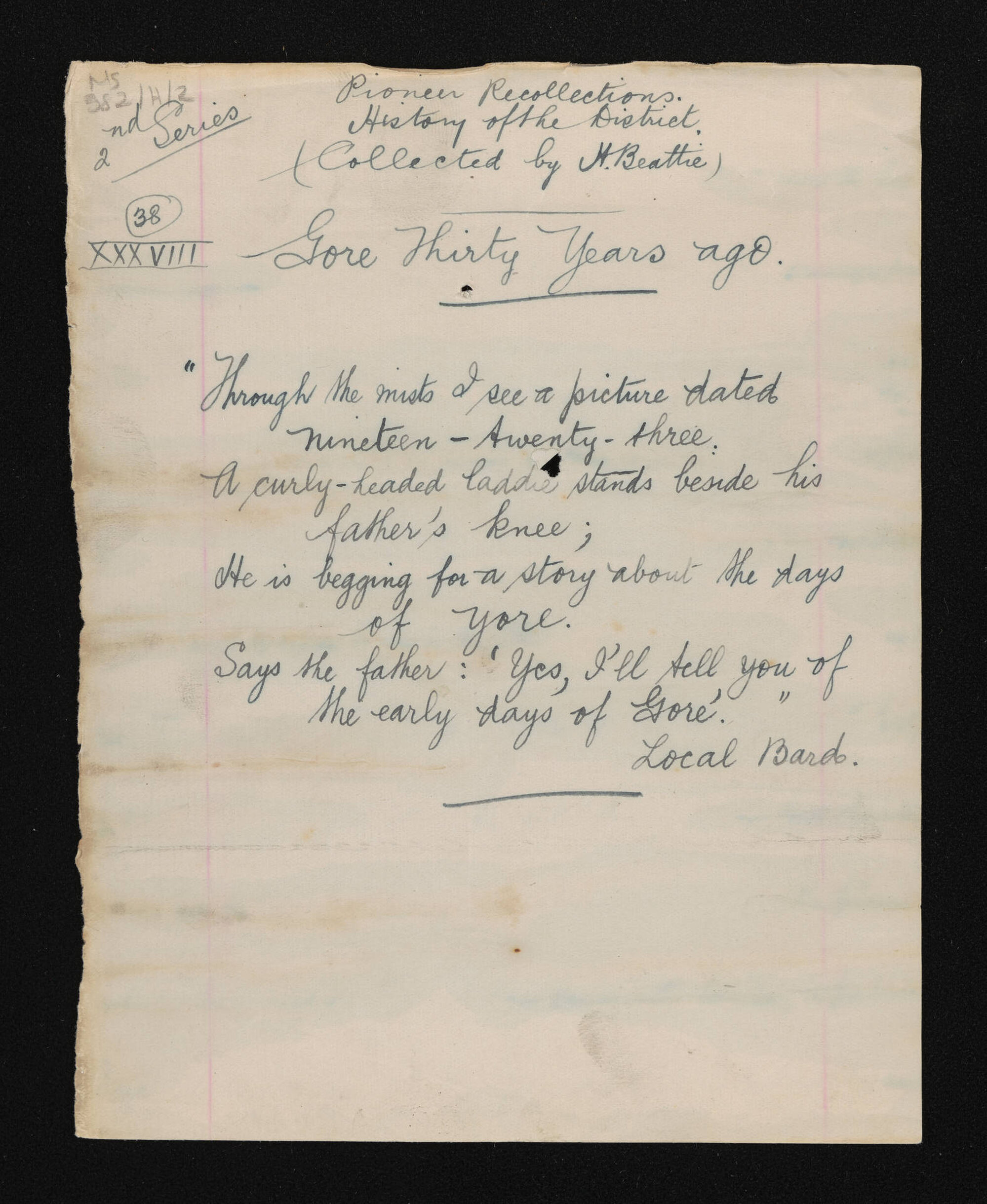 Manuscript of 'Pioneer recollections', part 2, chapter 38