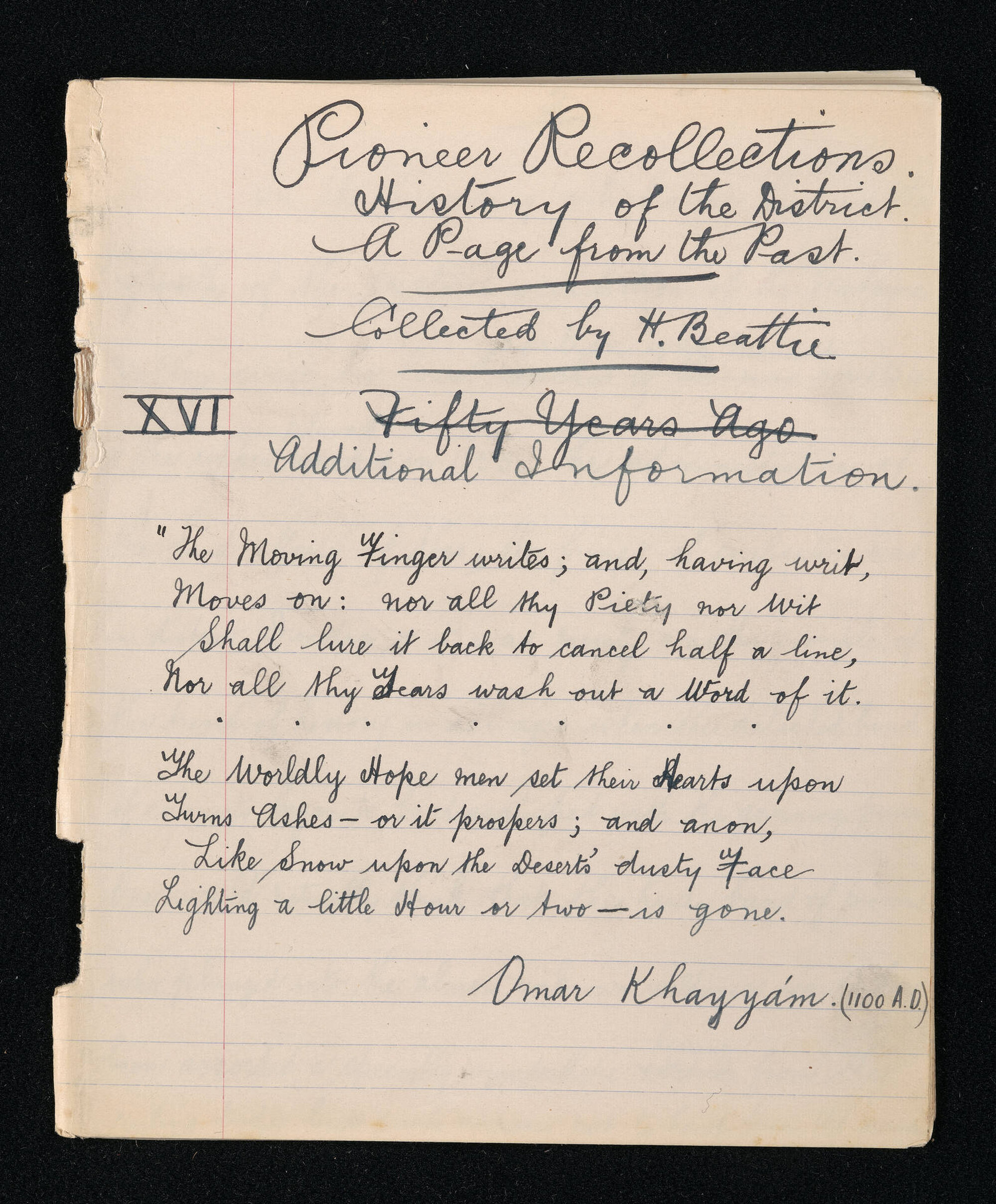 Manuscript of 'Pioneer recollections', part 1, chapter 16