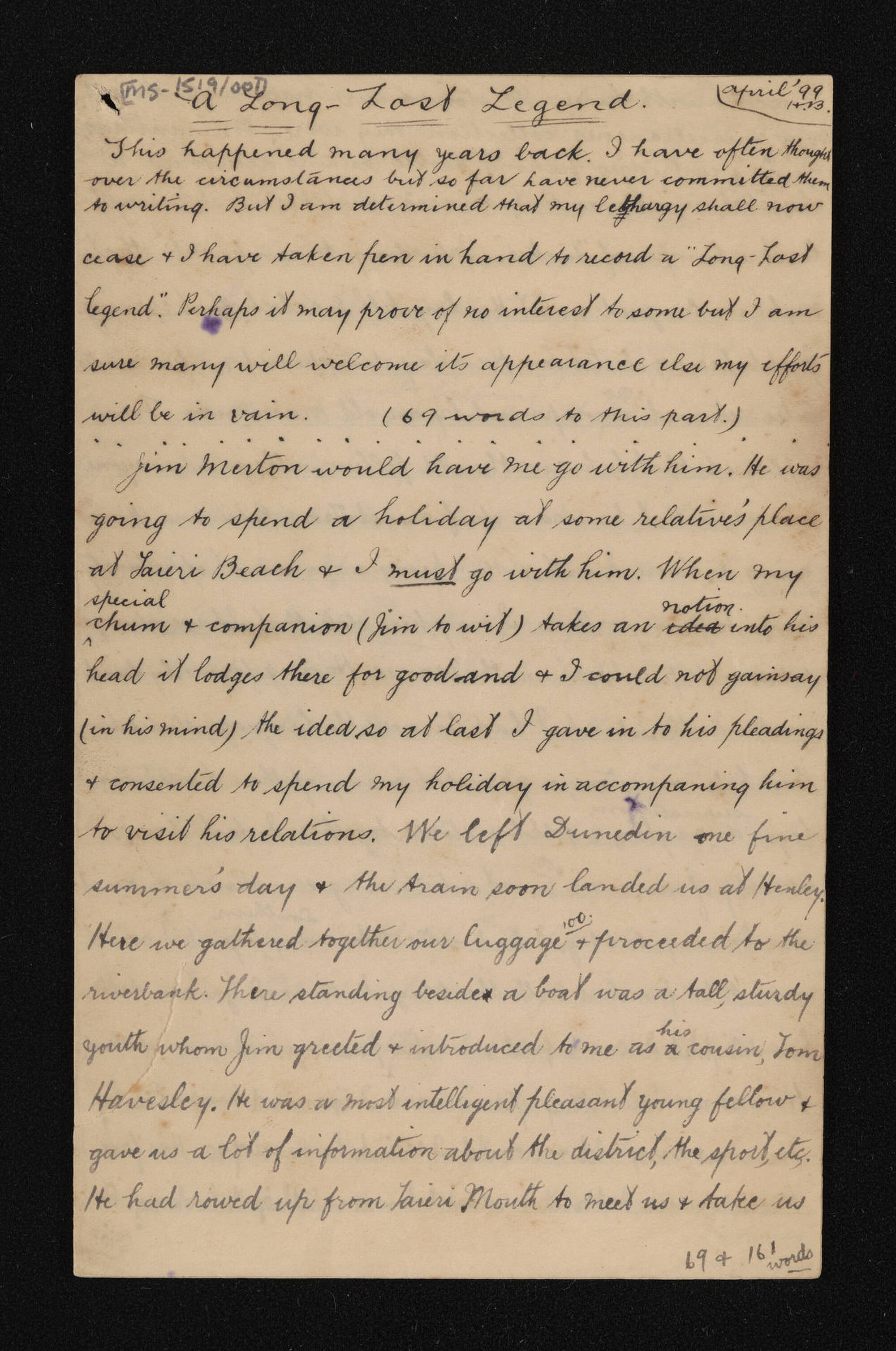 Manuscript entitled, 'A long-lost legend'