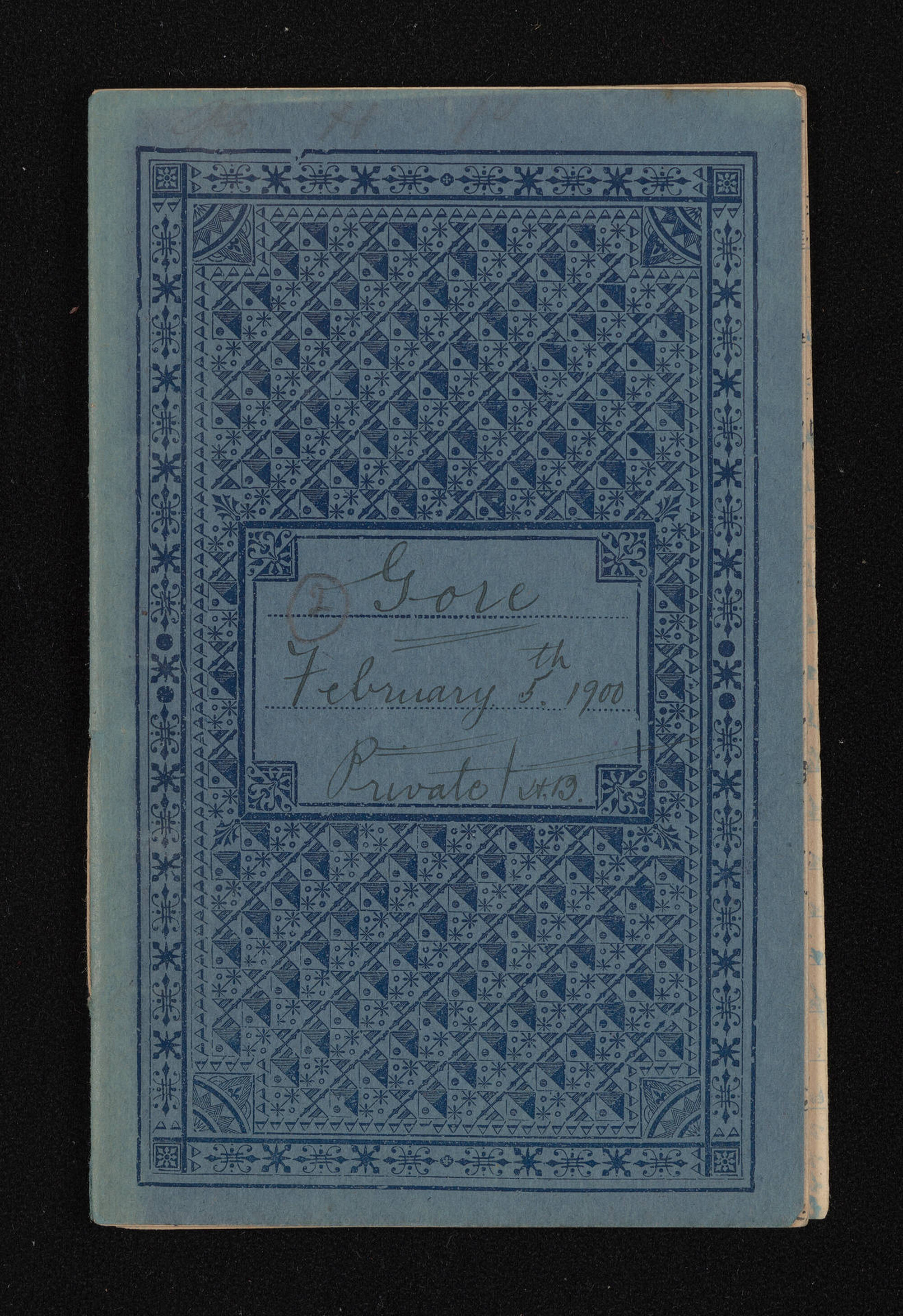 Notebook entitled 'Gore, February 5th 1900' containing manuscript entitled 'Grandfather Crane (2) continued'