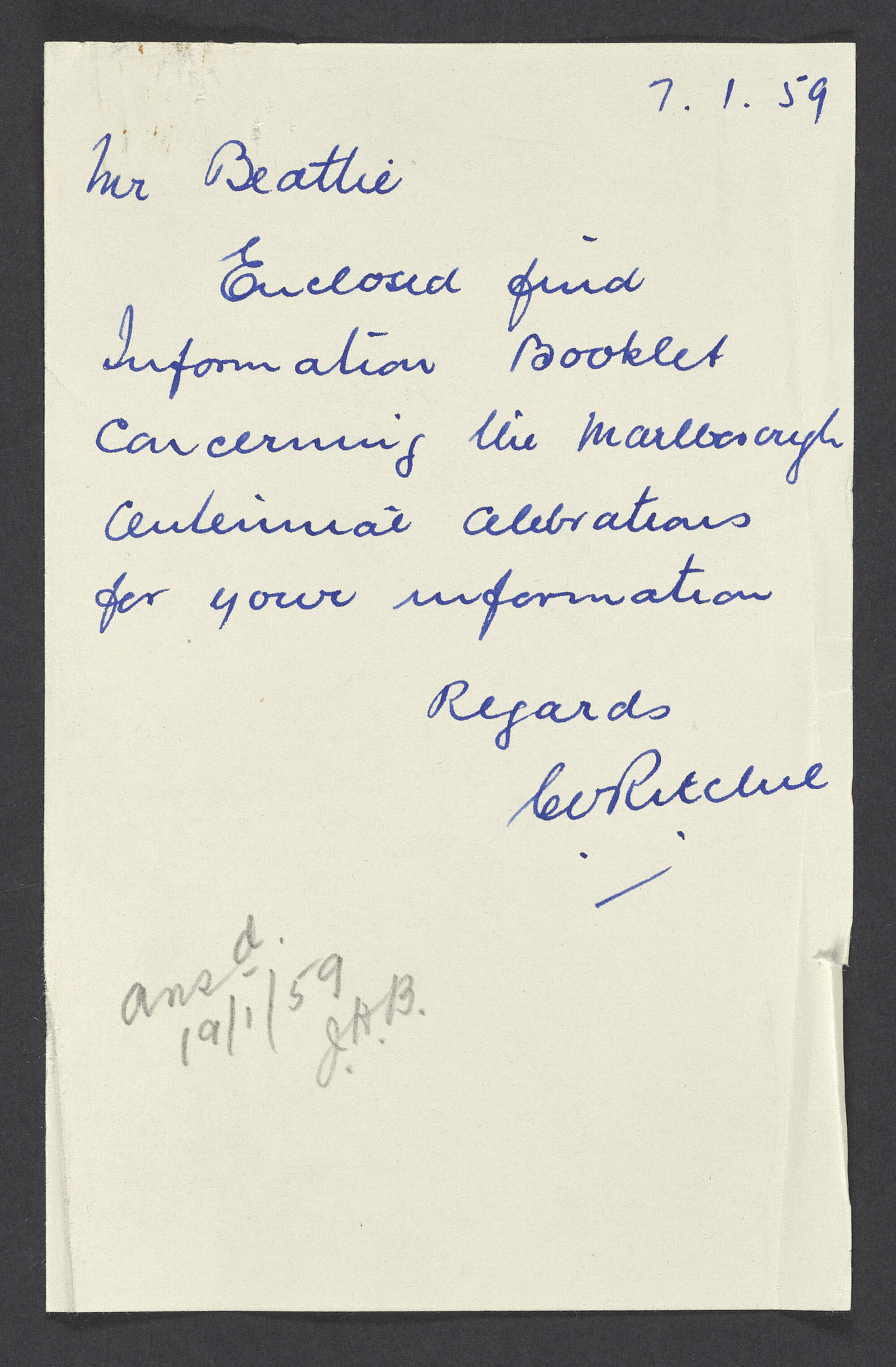 Papers relating to the Marlborough centenary
