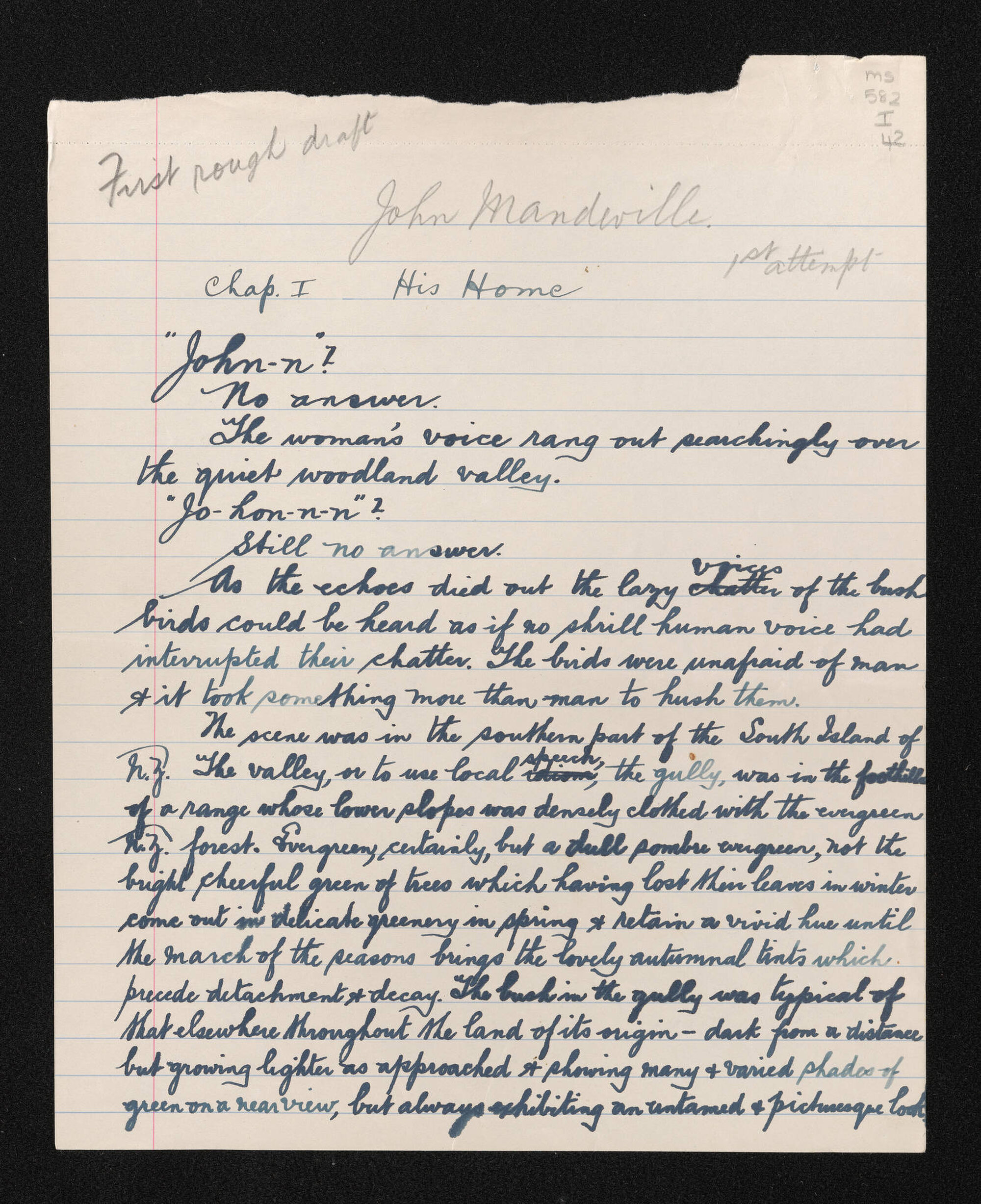 Rough draft of a manuscript entitled, 'John Mandeville'