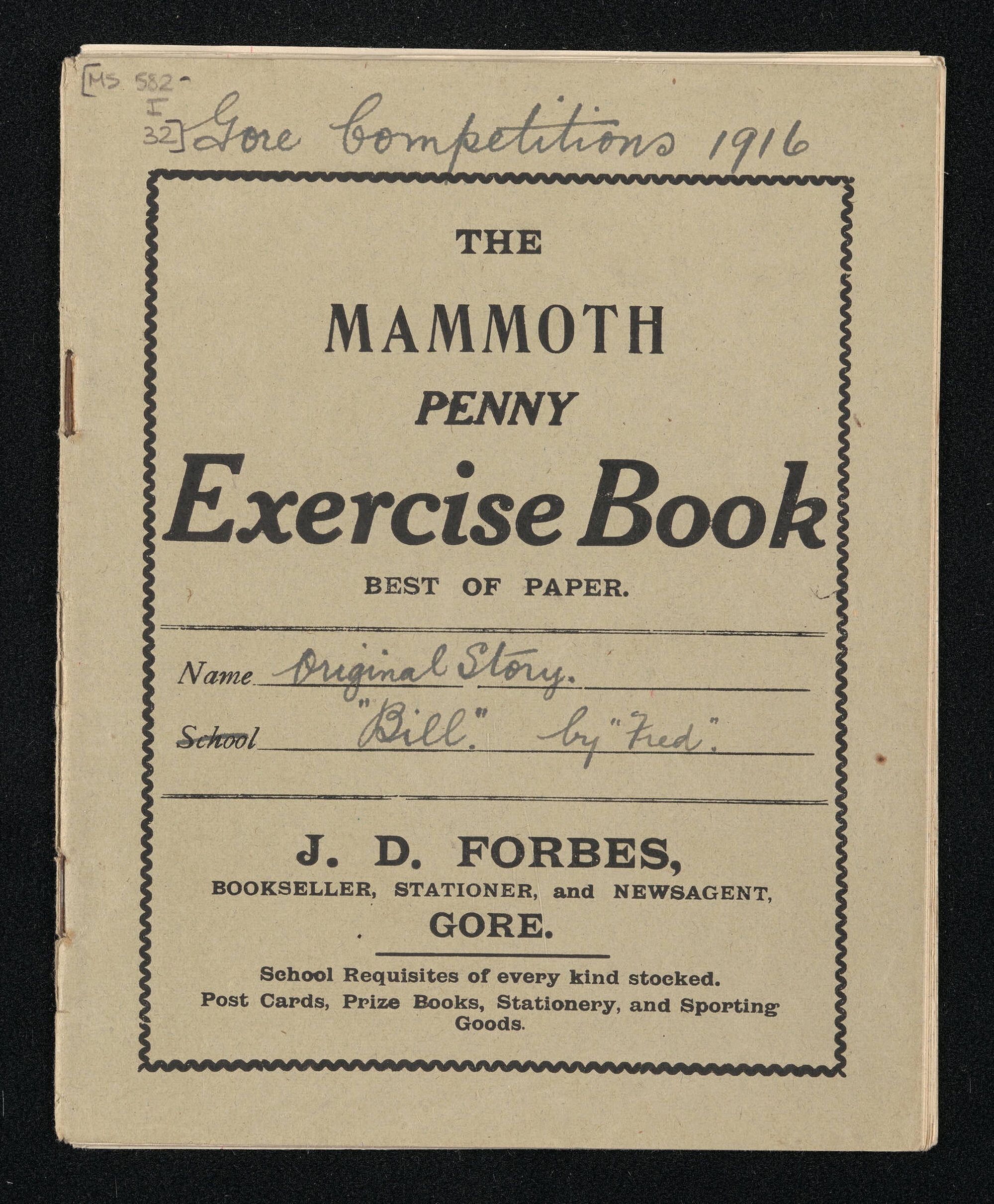 Manuscript entitled, 'Bill', by Fred