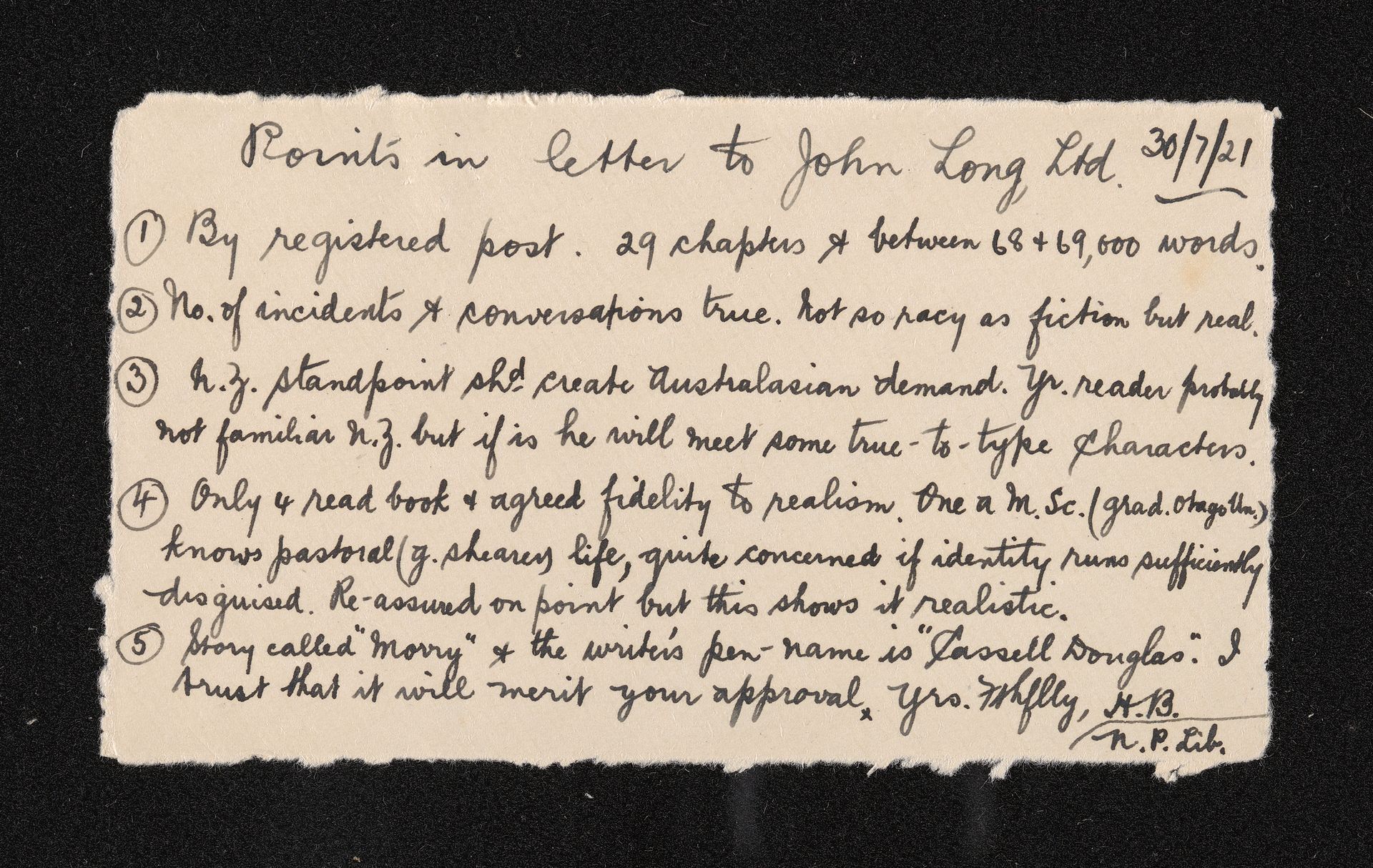 Manuscripts of short stories submitted as an entry to be published in a work called, 'Meet these New Zealanders' under the nom de plume Cassell Douglas