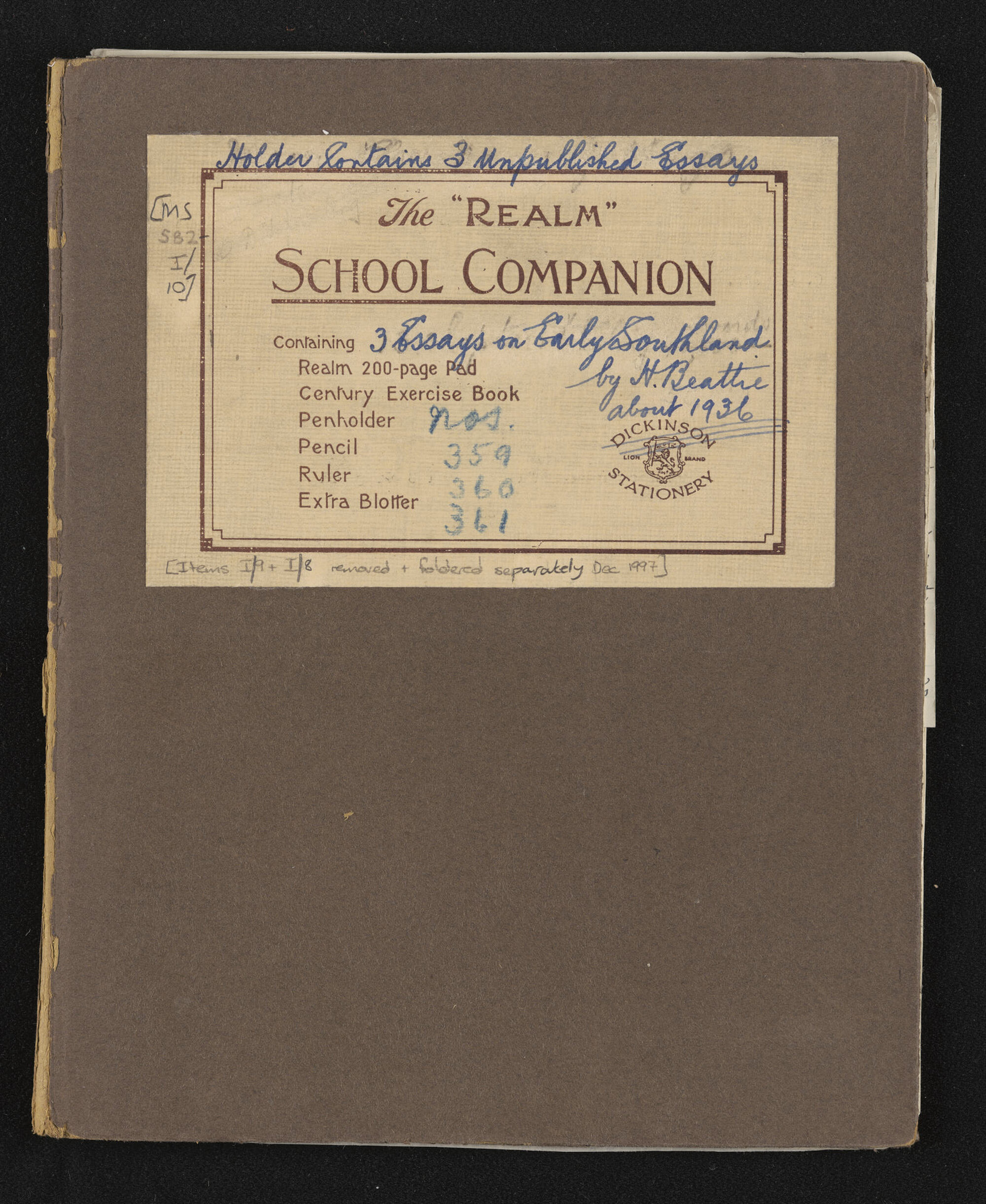 Manuscript entitled 'The days that were, reminiscences of western Southland, Charles Port's memories'