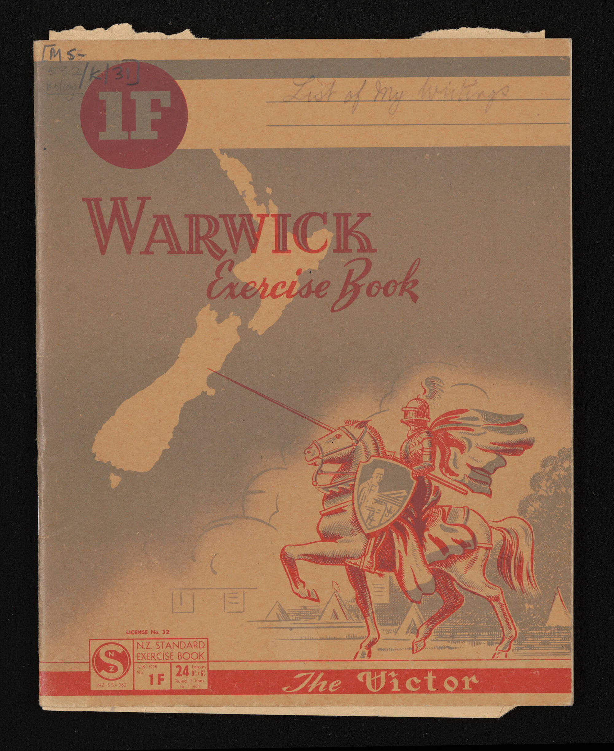 Notebook entitled, 'List of my writings'