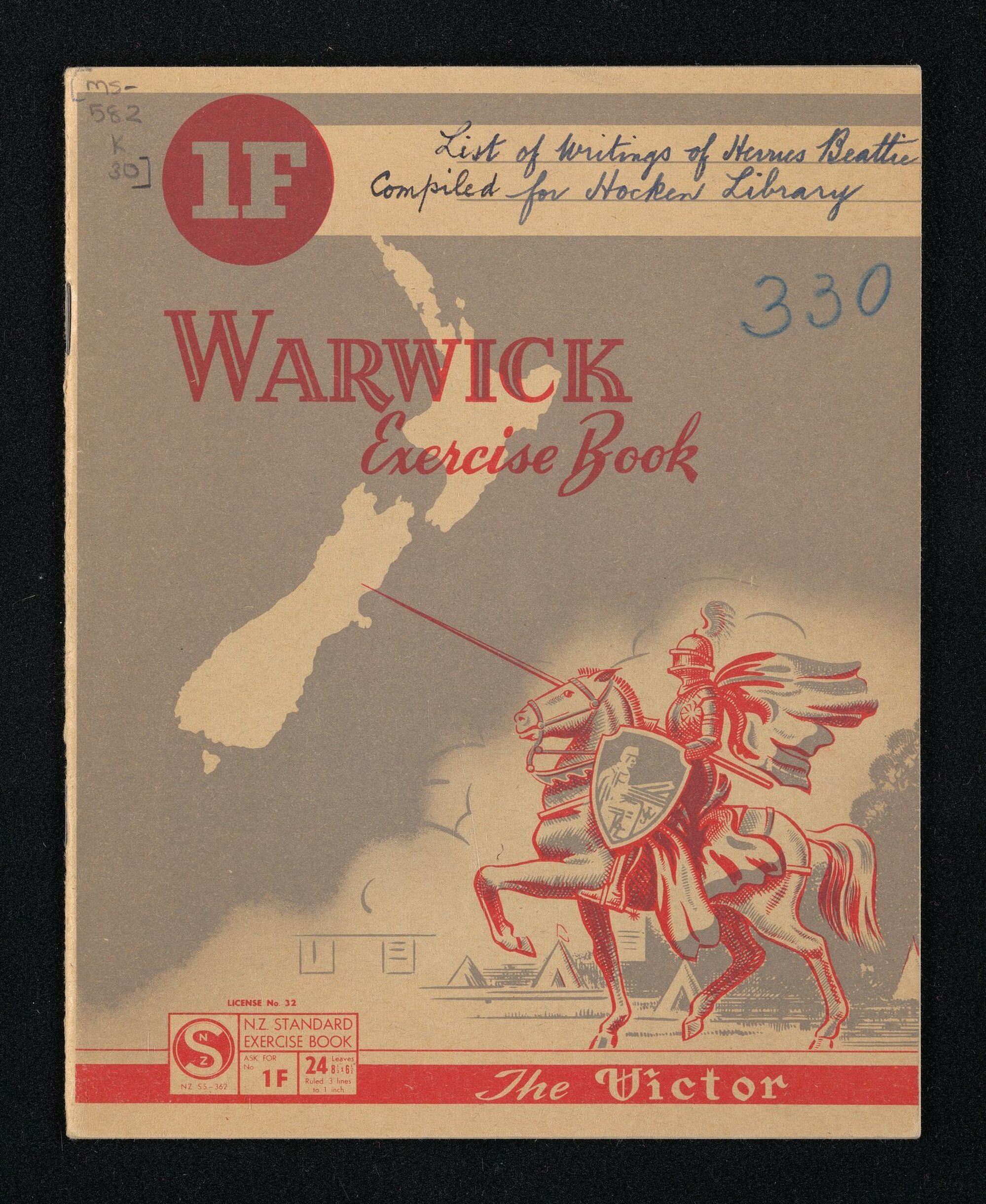 Notebook entitled, 'List of writings of Herries Beattie compiled for the Hocken Library'