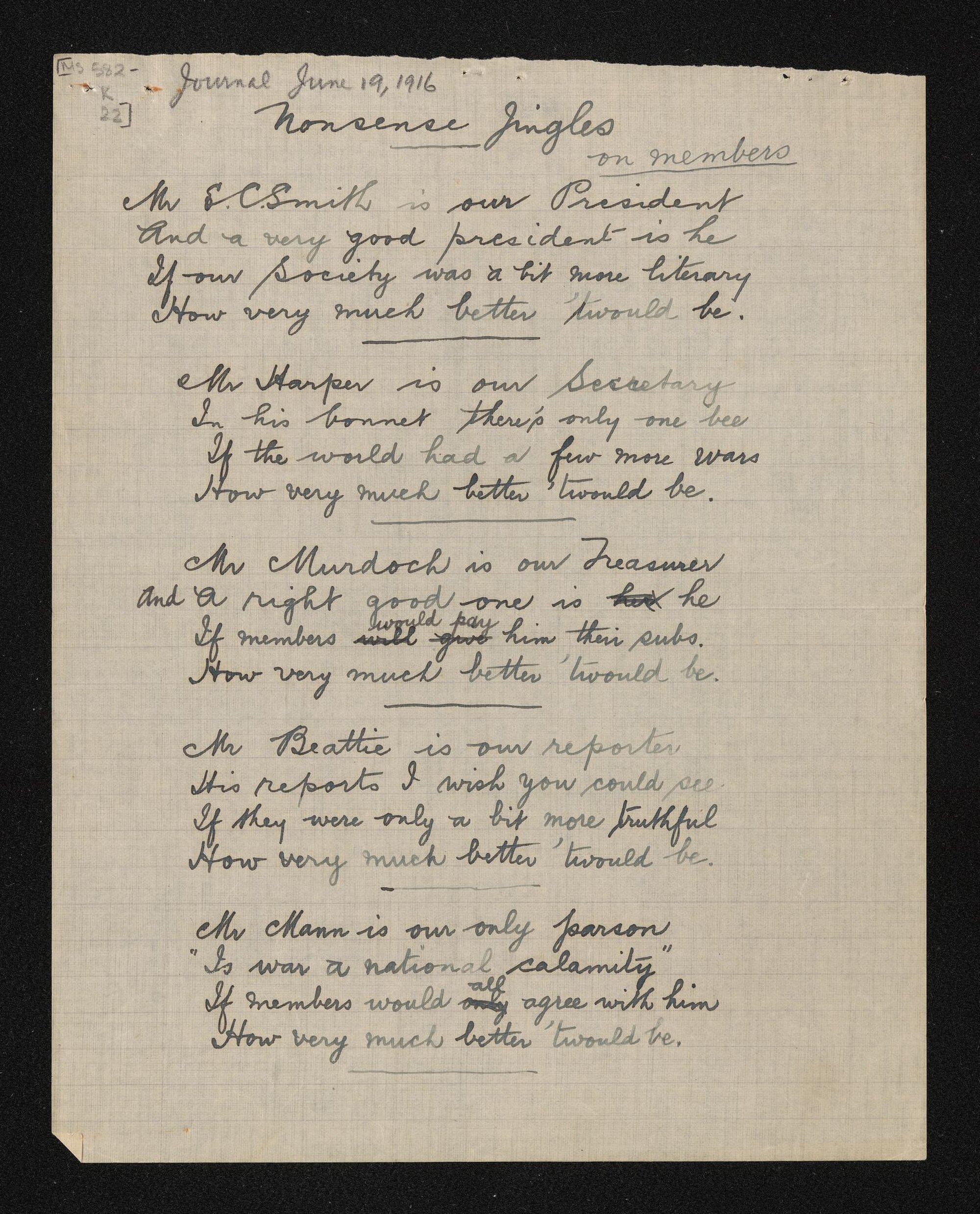 Verse entitled, 'Nonsense jingles'