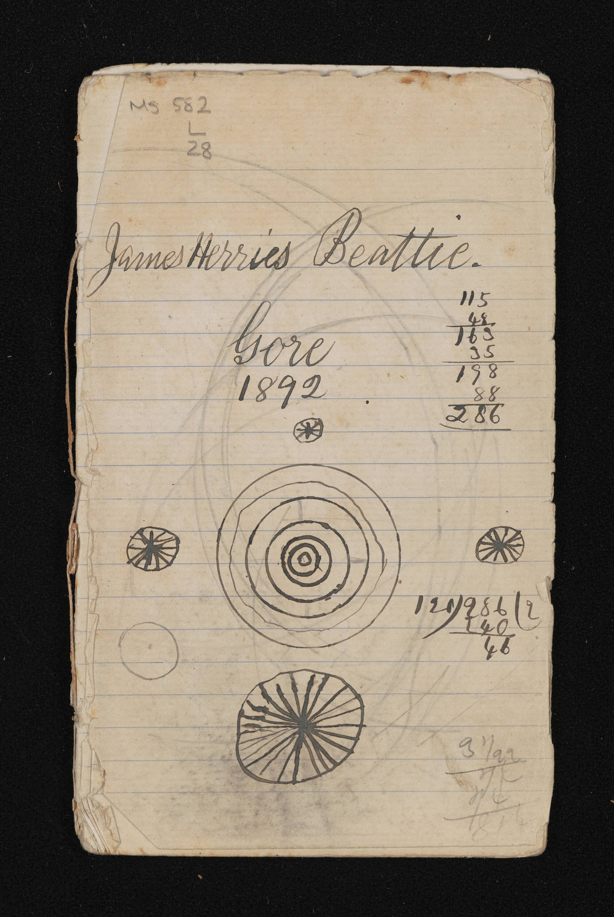 Notebook including notes from school lessons