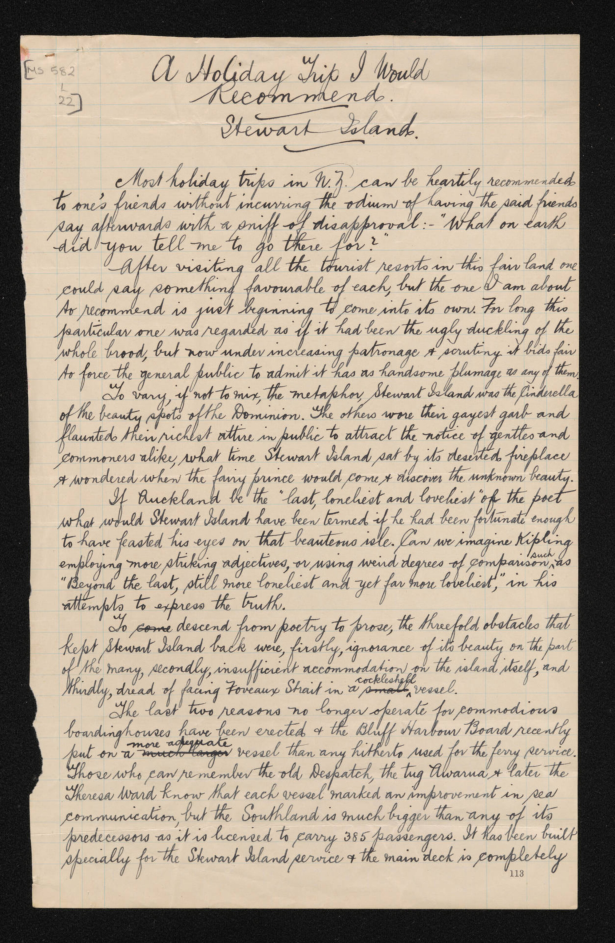 Essay entitled, 'A holiday trip I would recommend; Stewart Island'