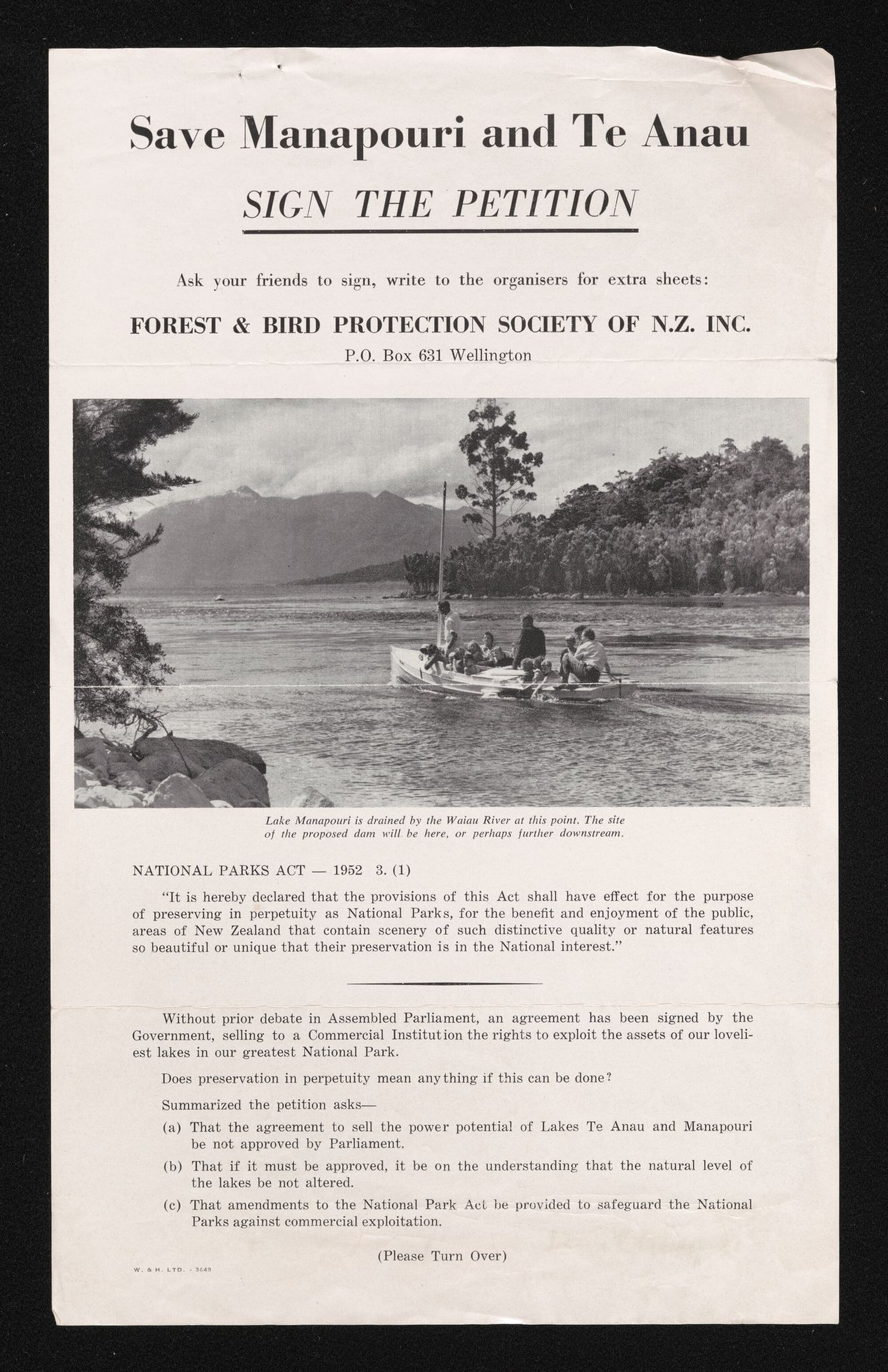 Flyer entitled 'Save Manapouri and Te Anau'