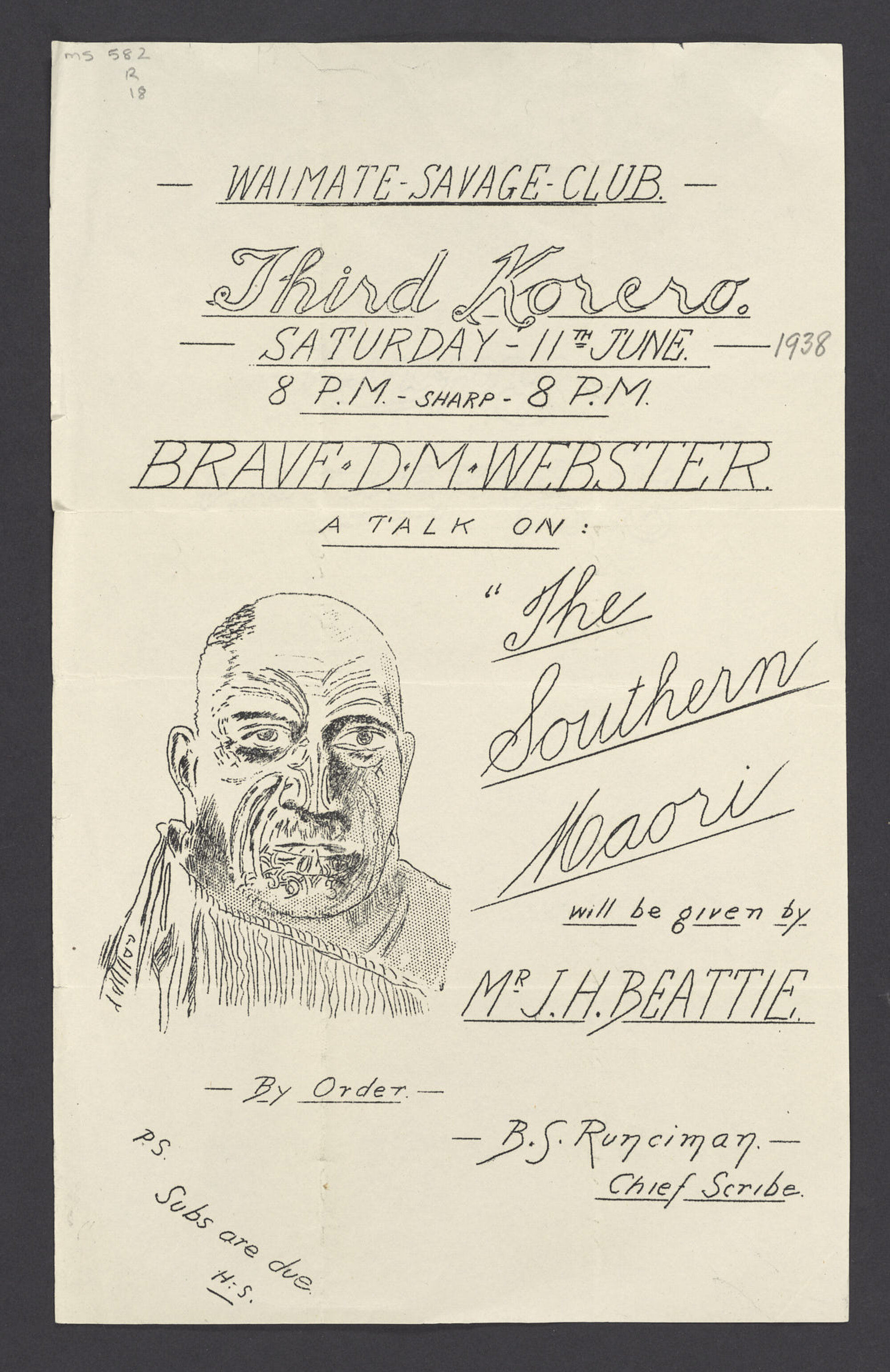 Flyer, 11 June [1938], 'Waimate Savage Club'
