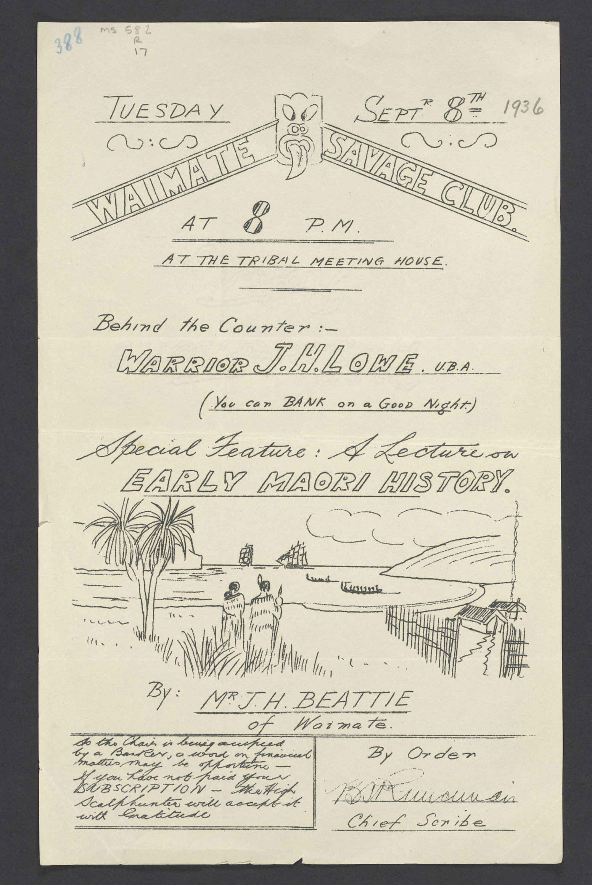 Flyer, 8 September [1936], 'Waimate Savage Club'