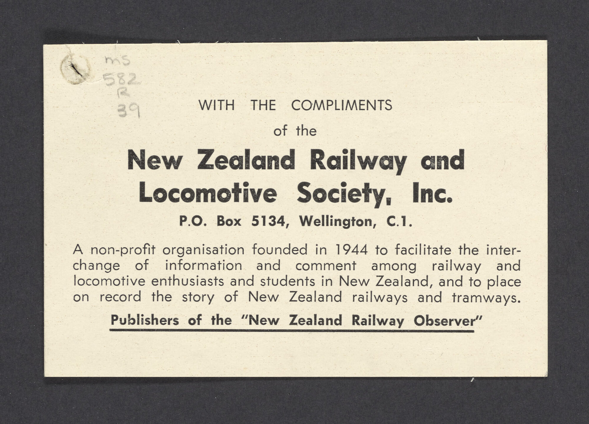 Cards and excerpts from the New Zealand Railway Observer