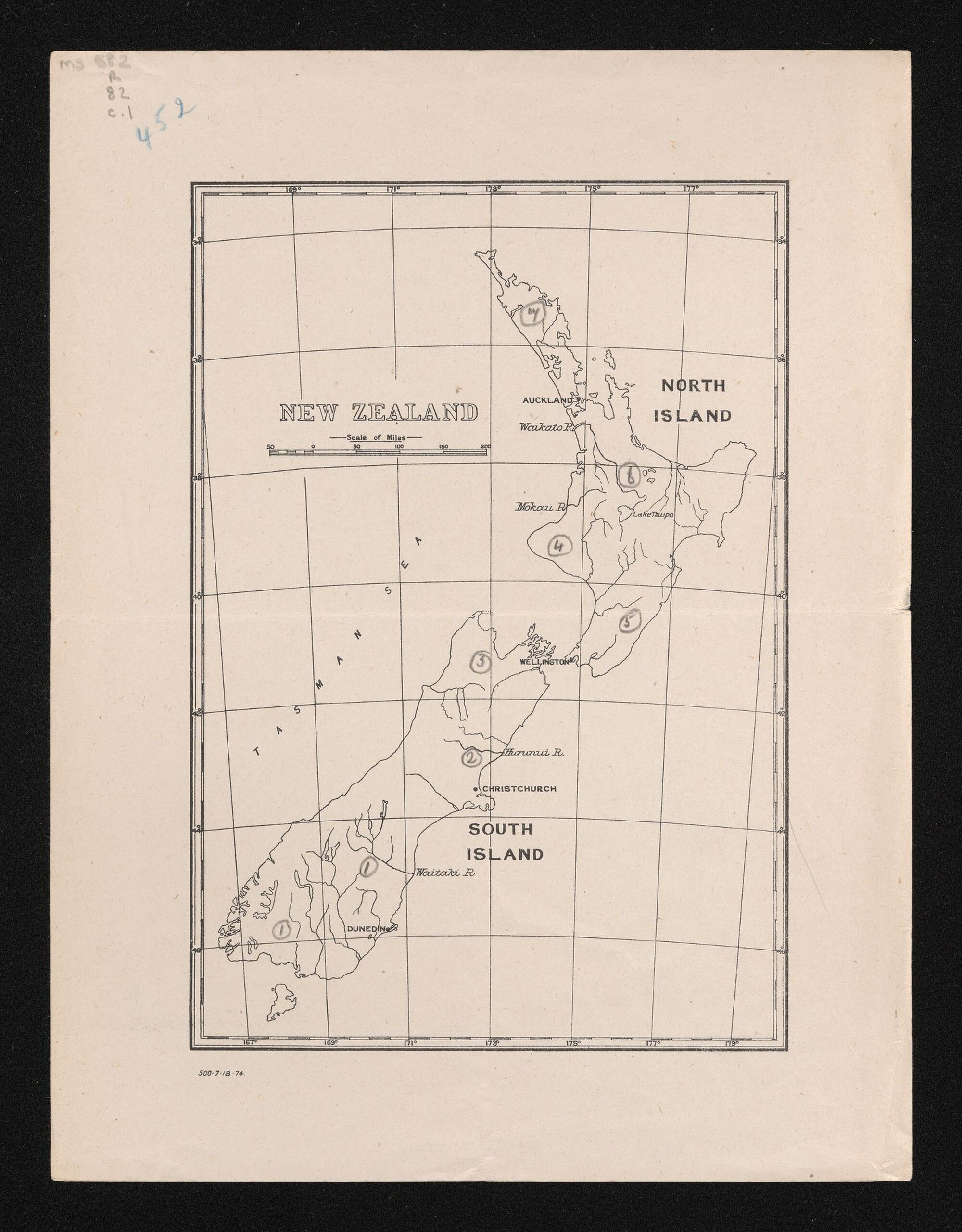Two copies of a map of New Zealand (one annotated)