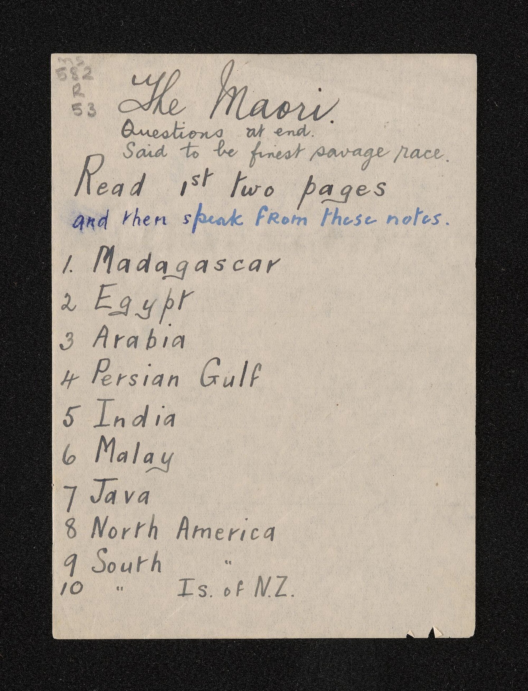 Speaking notes entitled 'The Maori' written by Herries Beattie