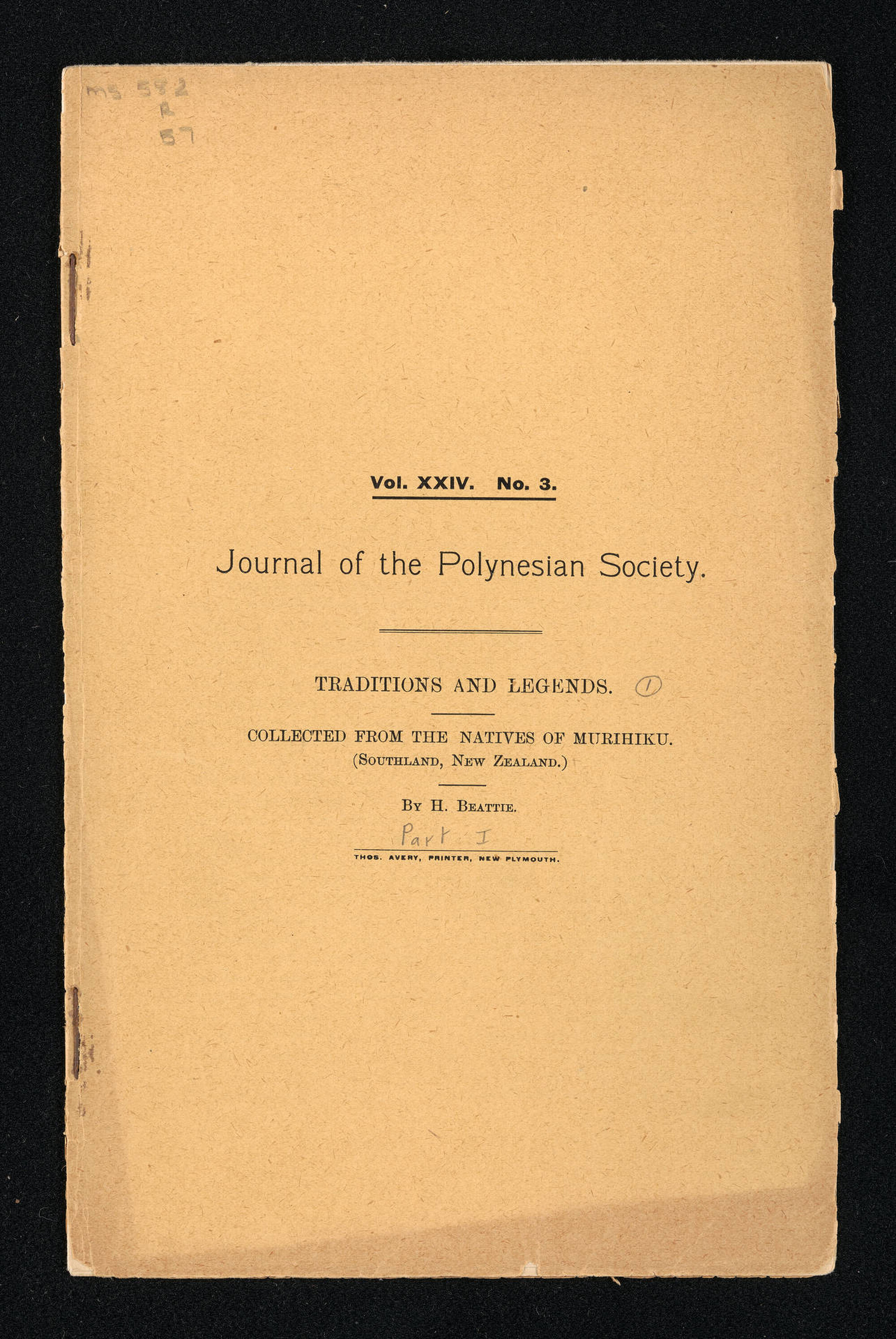 Annotated issue of 'Journal of the Polynesian Society', Vol XXIV, No. 3