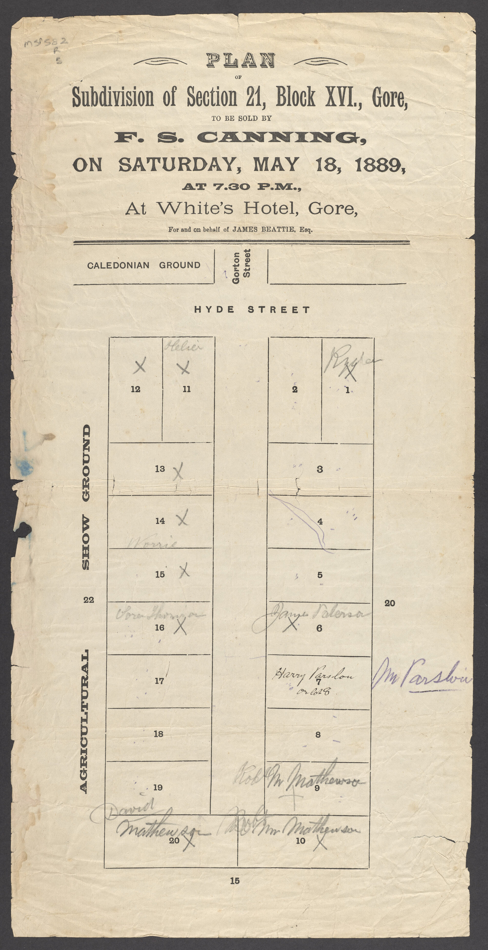 Plans of a subdivision of land in Gore