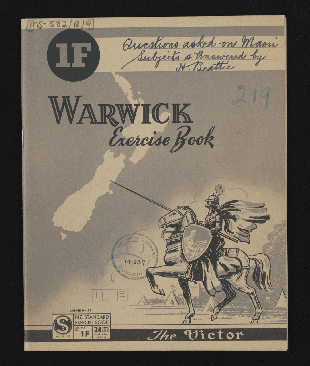 Notebook entitled, 'questions asked on Maori subjects and answered by Herries Beattie'