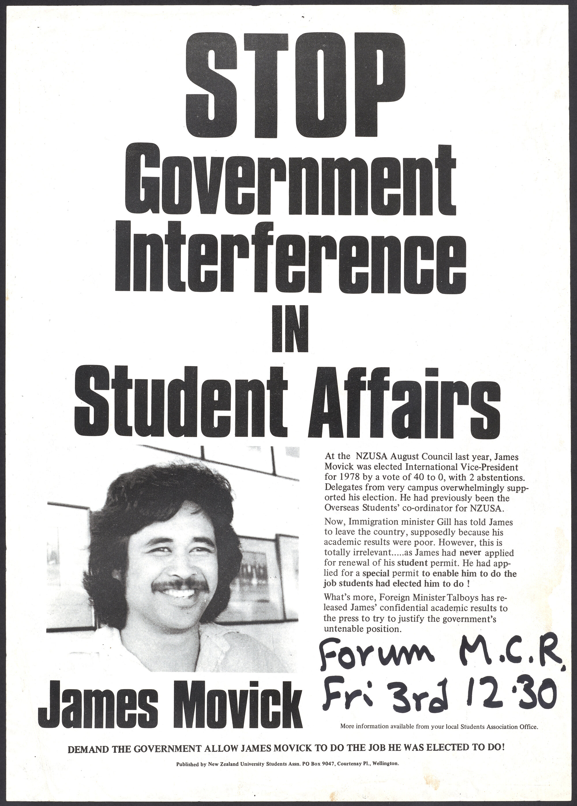 "Stop Government Interference in Student Affairs"