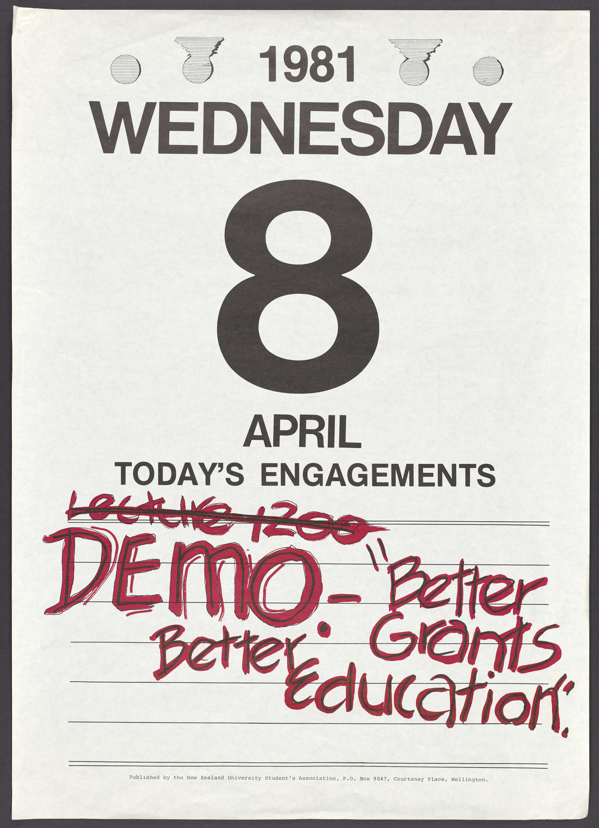 "1981 Wednesday 8 April Today's Engagements"