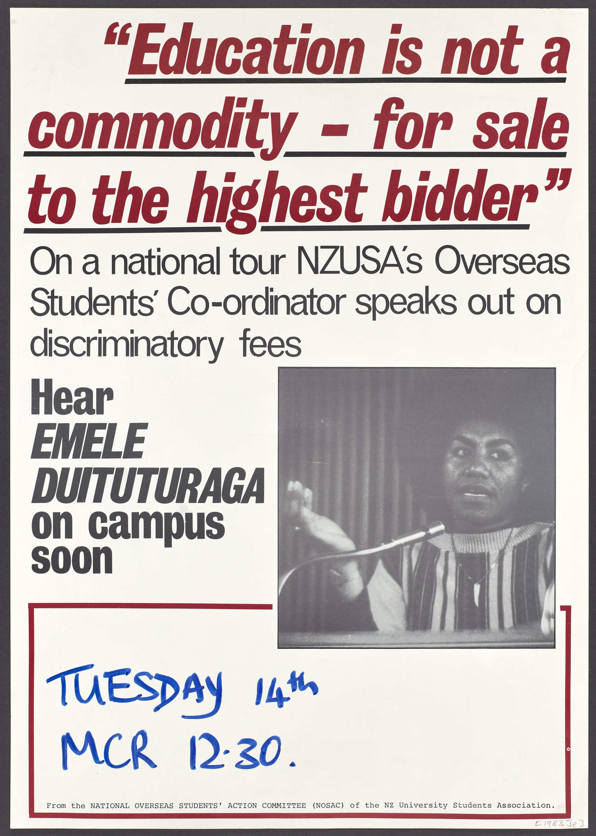 "Education is not a commodity - for sale to the highest bidder"