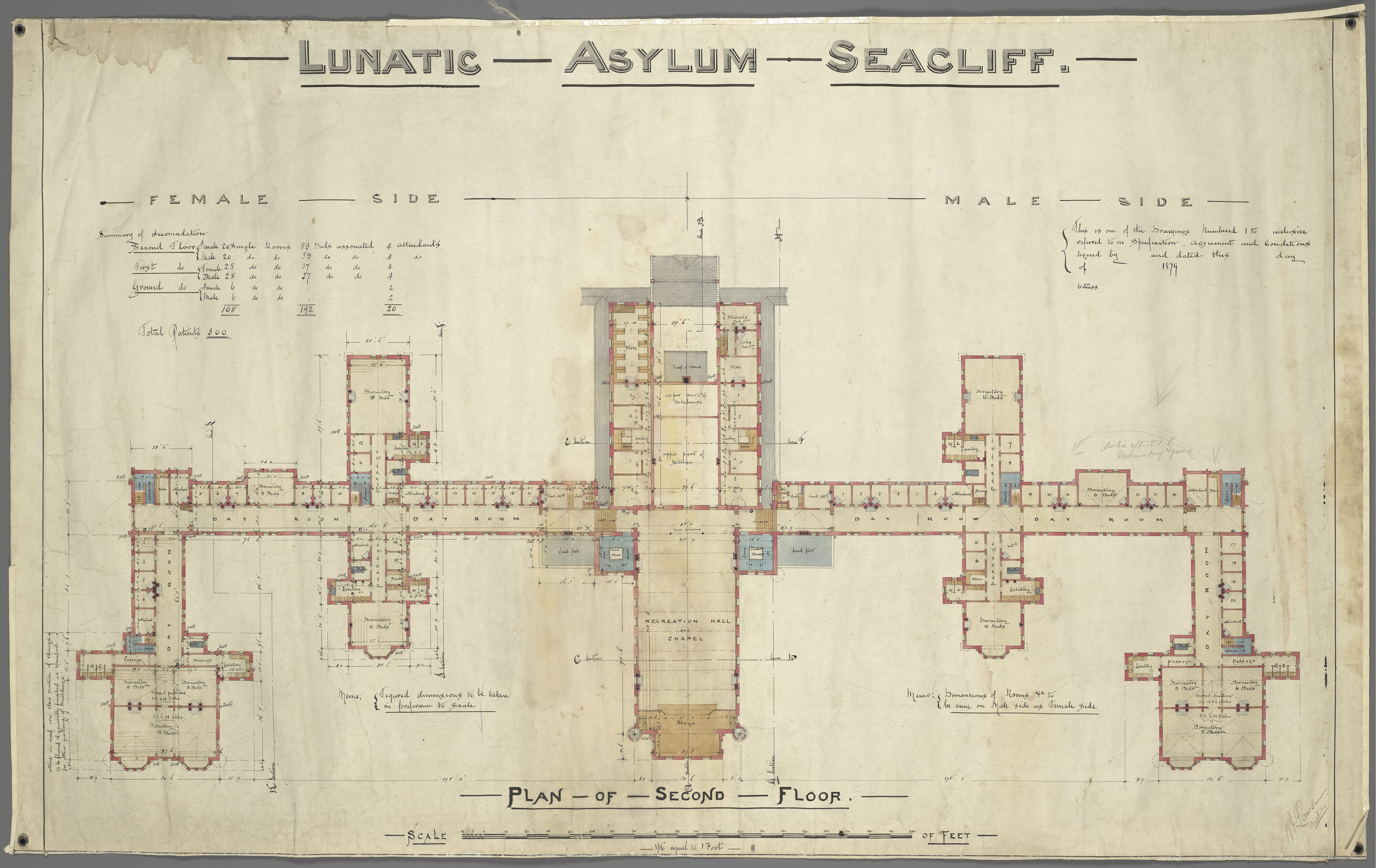 Plan of Second Floor, 'Lunatic Asylum Seacliff'
